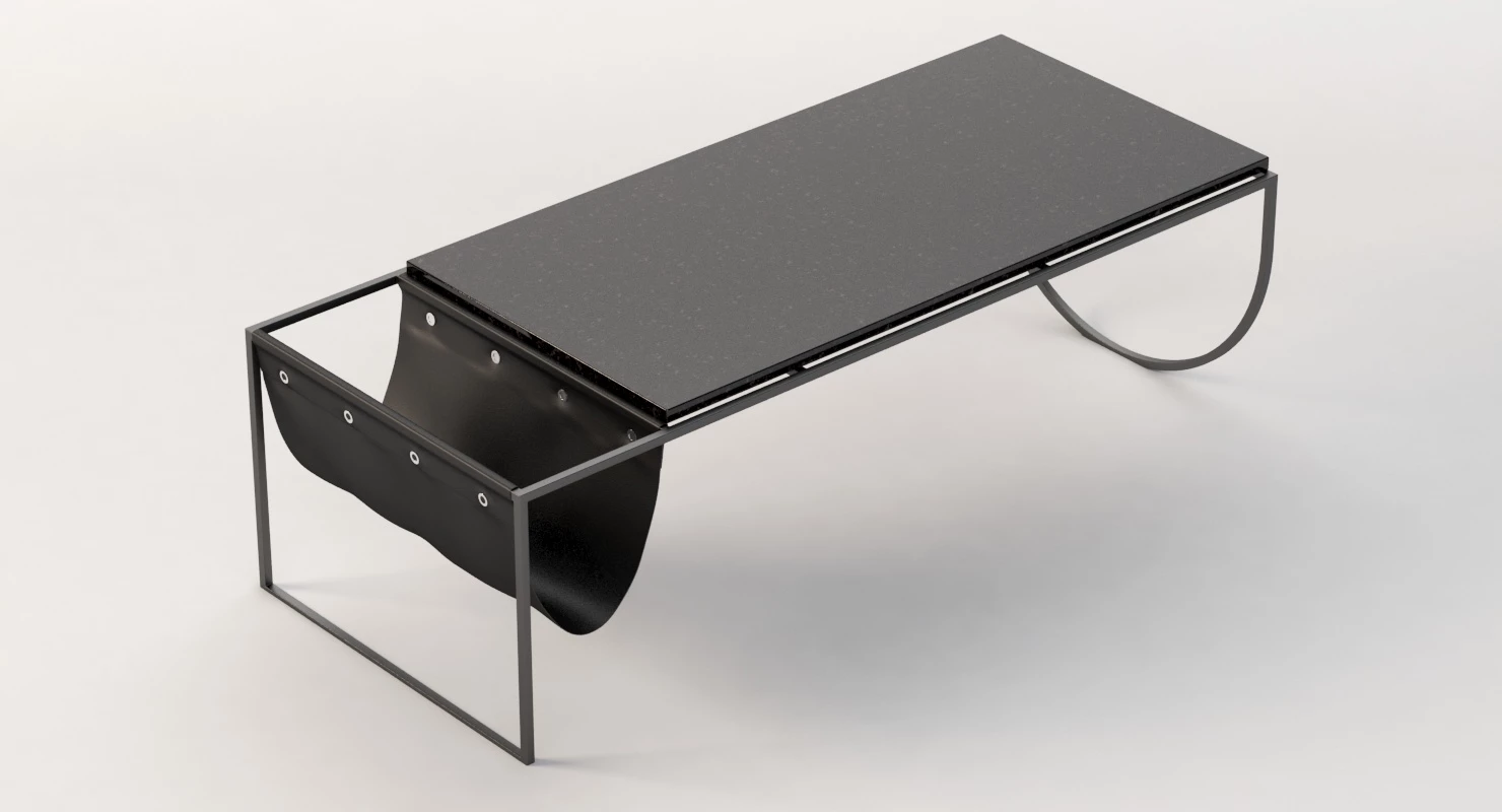 Bolia Piero Coffee Table Black Marble Top with Leather Side Storage 3D Model_05