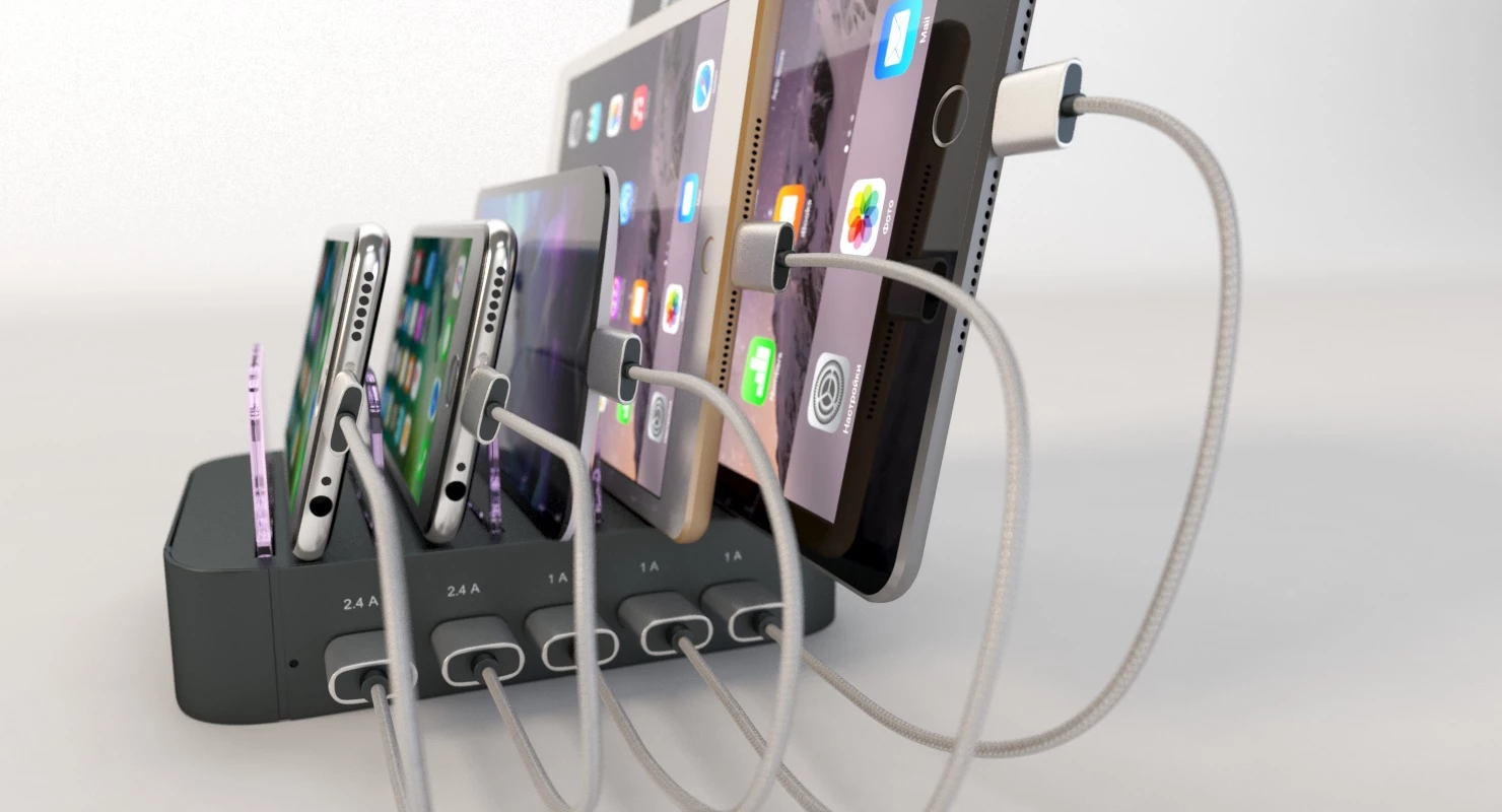 Charging Station 5 Port Cell Phone Usb Hub Organizer 3D Model_09