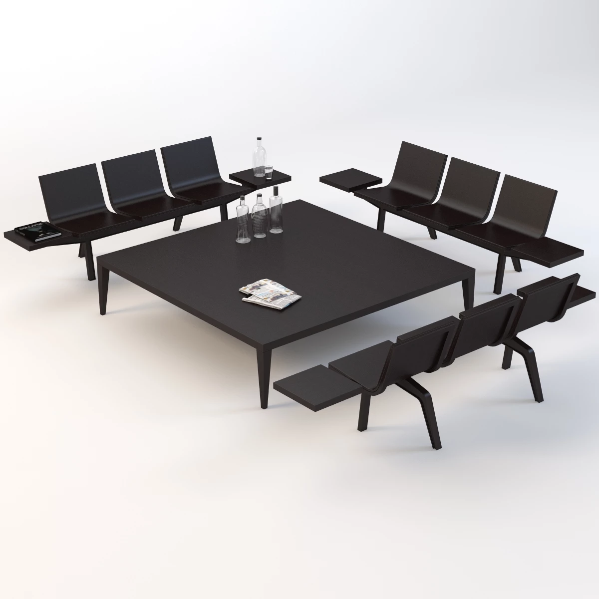 Trienal Three Seater Bench With Table 3D Model_01