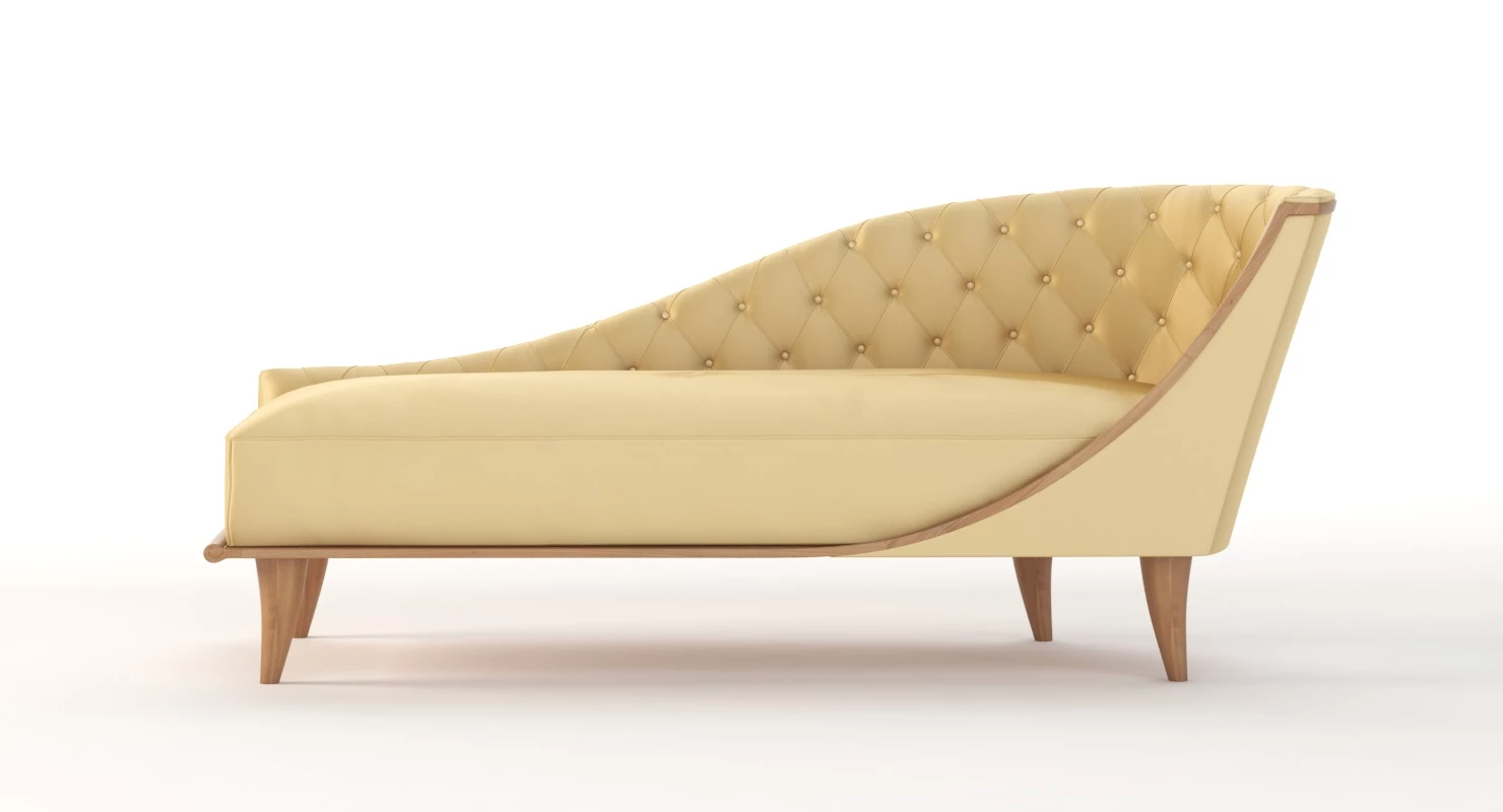 Grand 1940s French Tufted Classic Luxury Sycamore Chaise 3D Model_04
