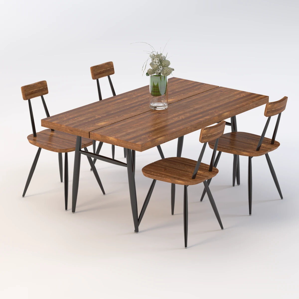 scandinavian pirkka table and chairs dining set by ilmari tapiovaara 1950s sweden f274 3D Model_01