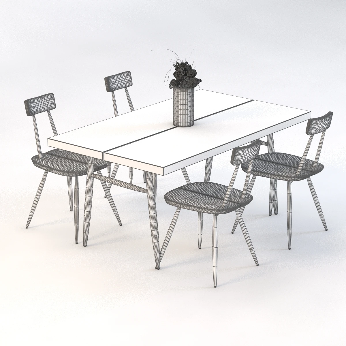 scandinavian pirkka table and chairs dining set by ilmari tapiovaara 1950s sweden f274 3D Model_09