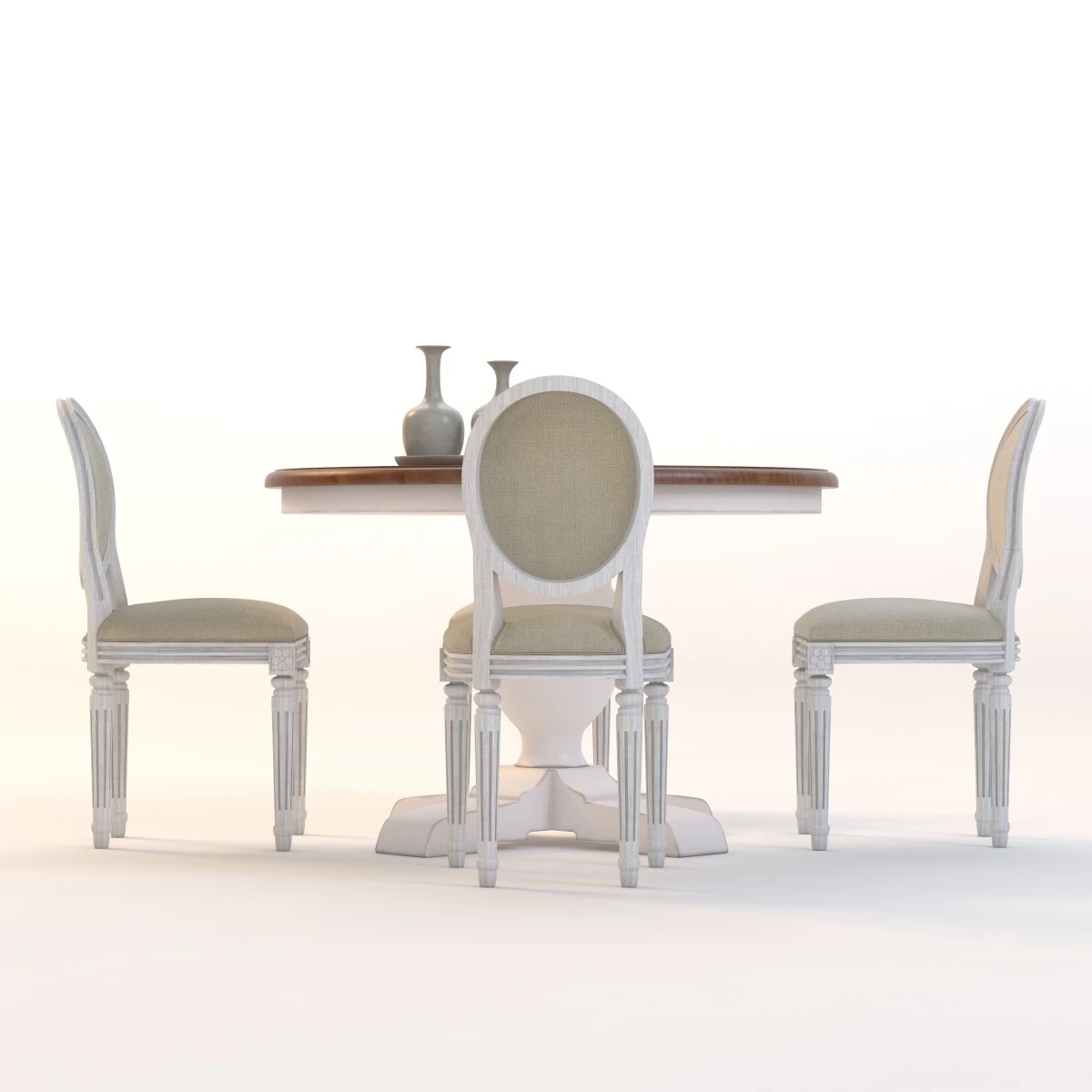 Baroque Parquet Round Dining Set 3D Model_08