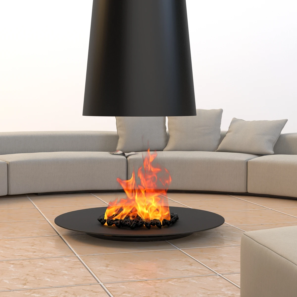 Circular Conversation Sofa With Firepit 3D Model_03