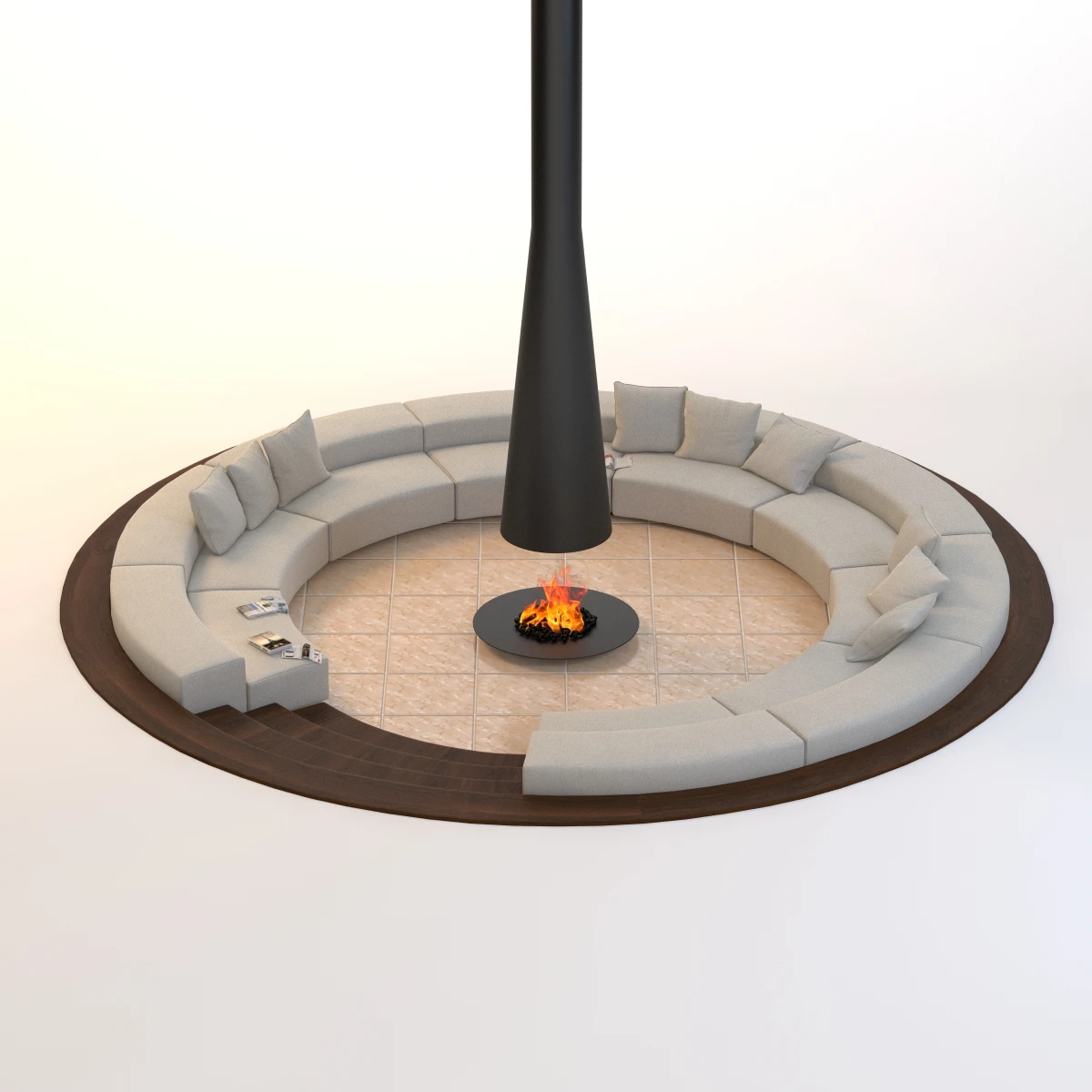 Circular Conversation Sofa With Firepit 3D Model_06