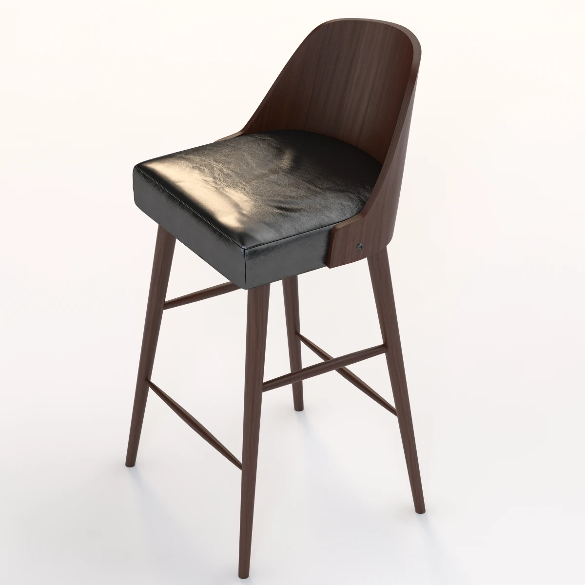 West Elm Bentwood Leather Barstool 3D Model_06