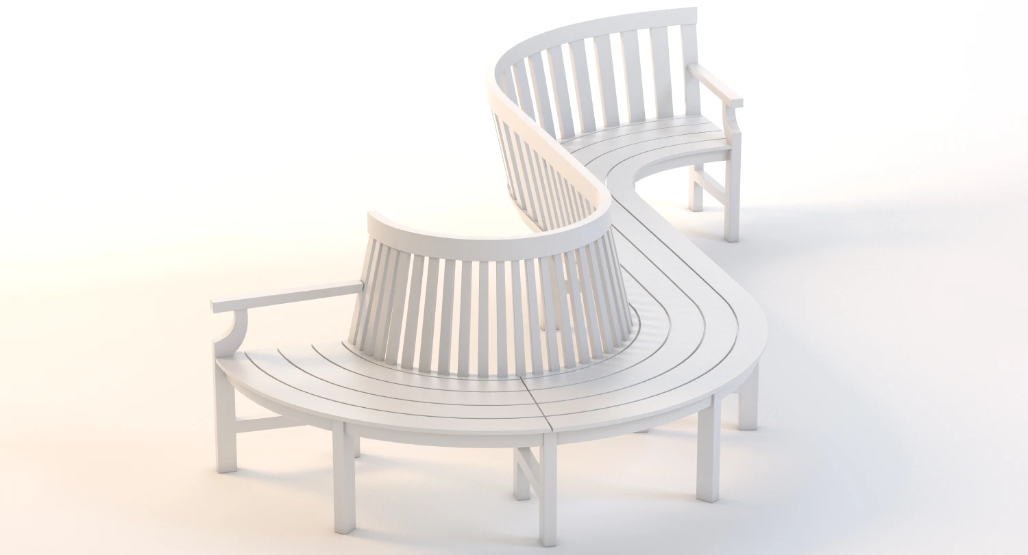 Curved Stylish Outdoor Bench 3D Model_04