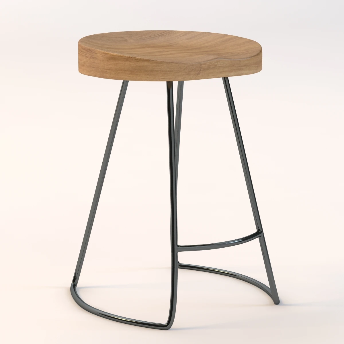 Oak Tractor Seat Stool 3D Model_01