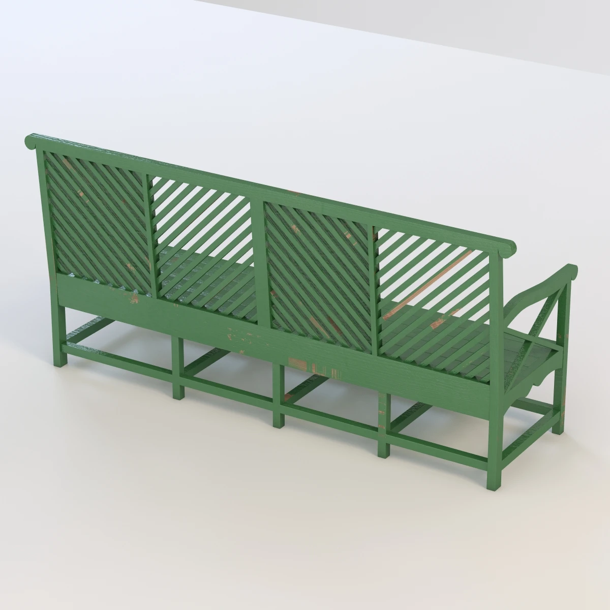 Outdoor Garden Bench Green 3D Model_04