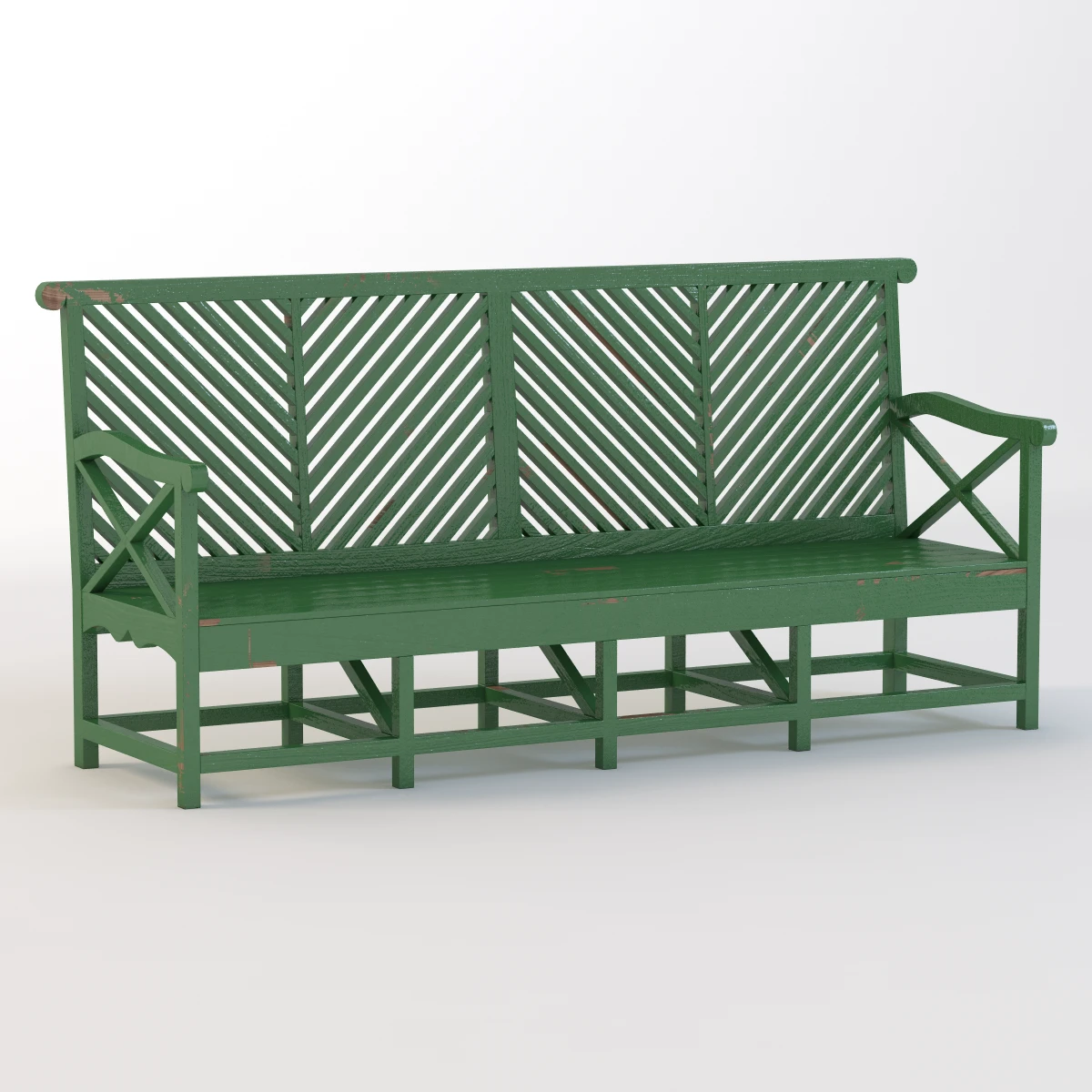 Outdoor Garden Bench Green 3D Model_01