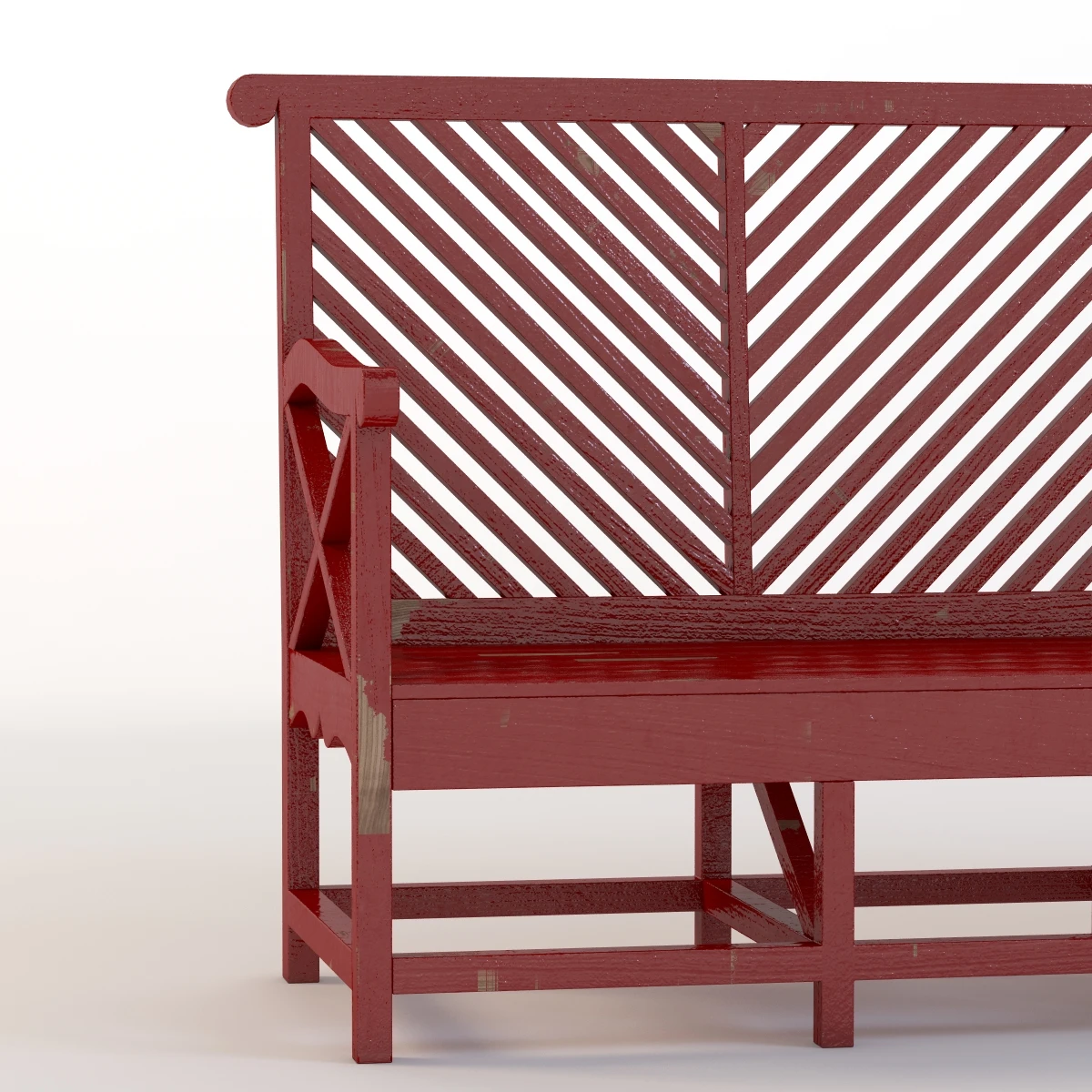 Outdoor Garden Bench Red 3D Model_05