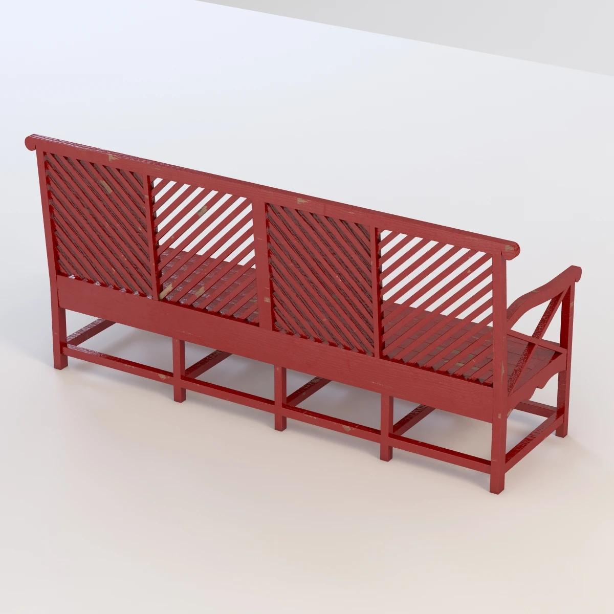 Outdoor Garden Bench Red 3D Model_04