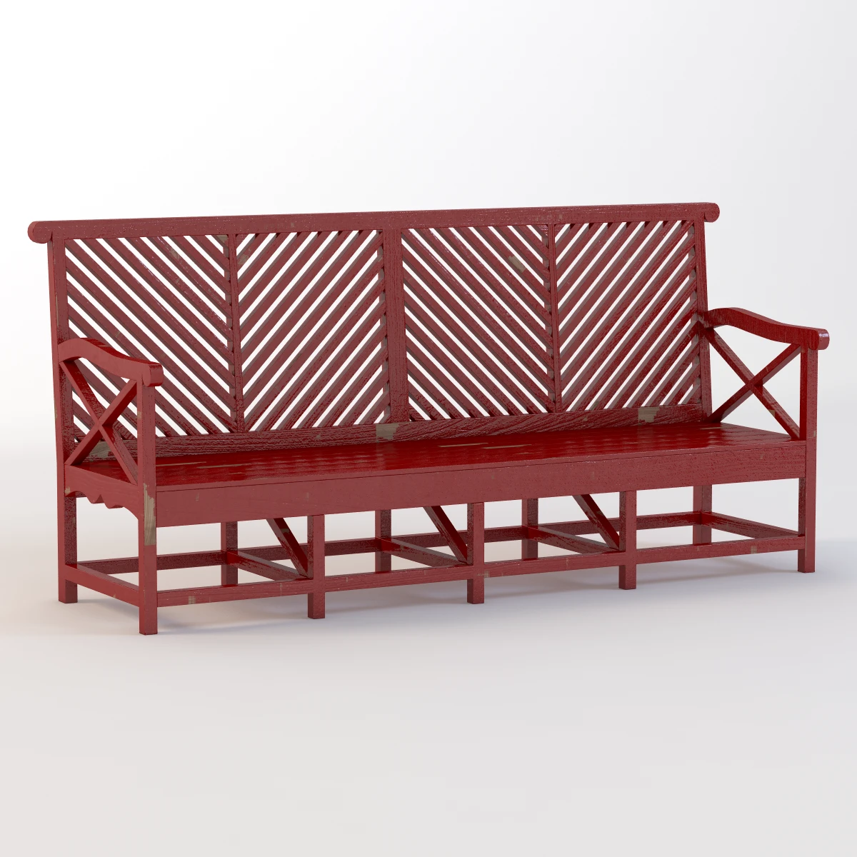Outdoor Garden Bench Red 3D Model_01