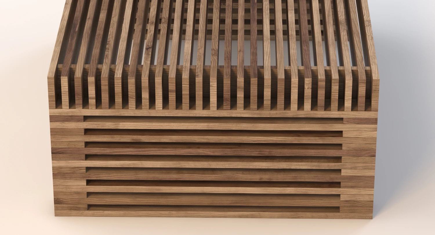 Reclaimed Timber Slat Coffee Table 3D Model_03