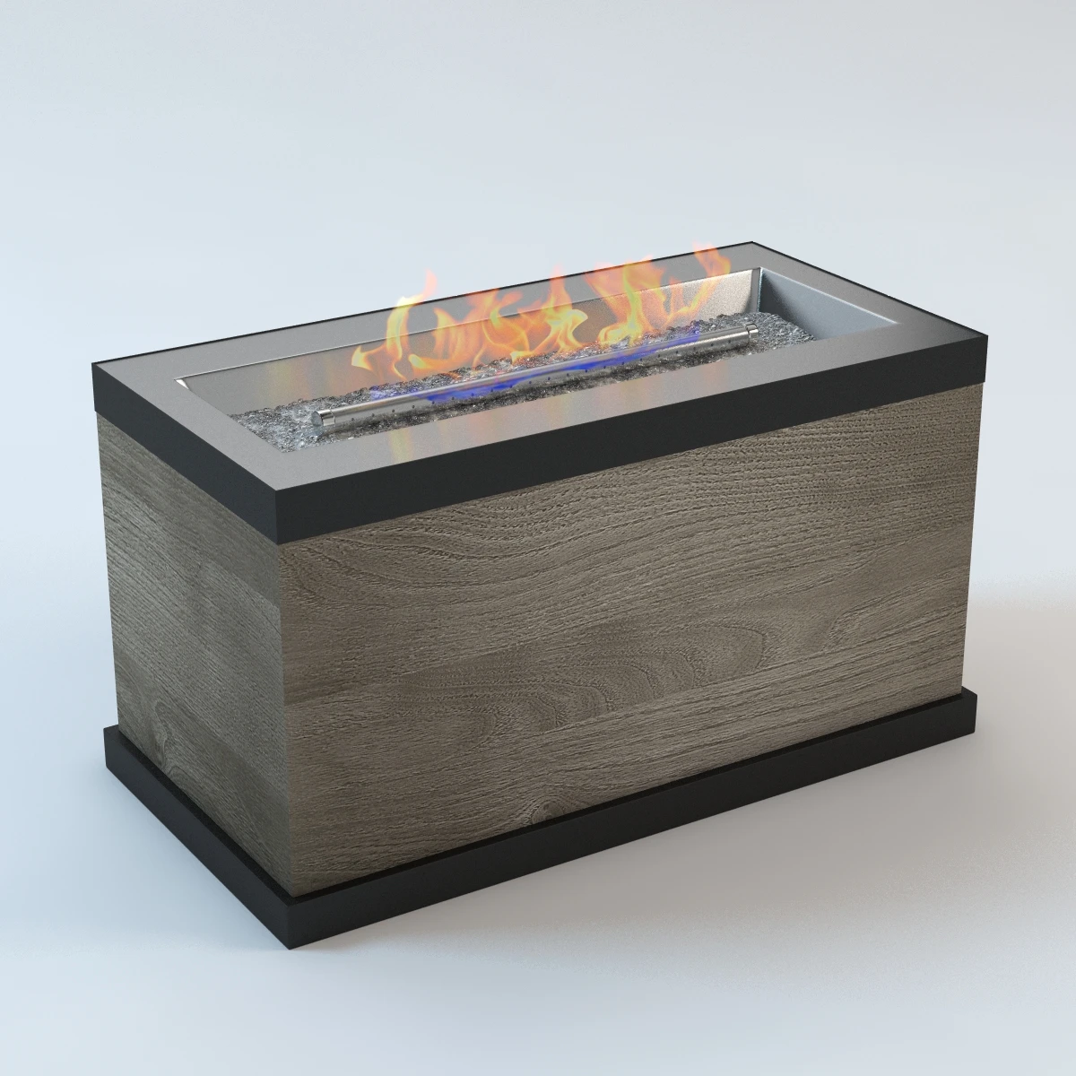 Rectangular Wood Look Gas Fire Pit 3D Model_01