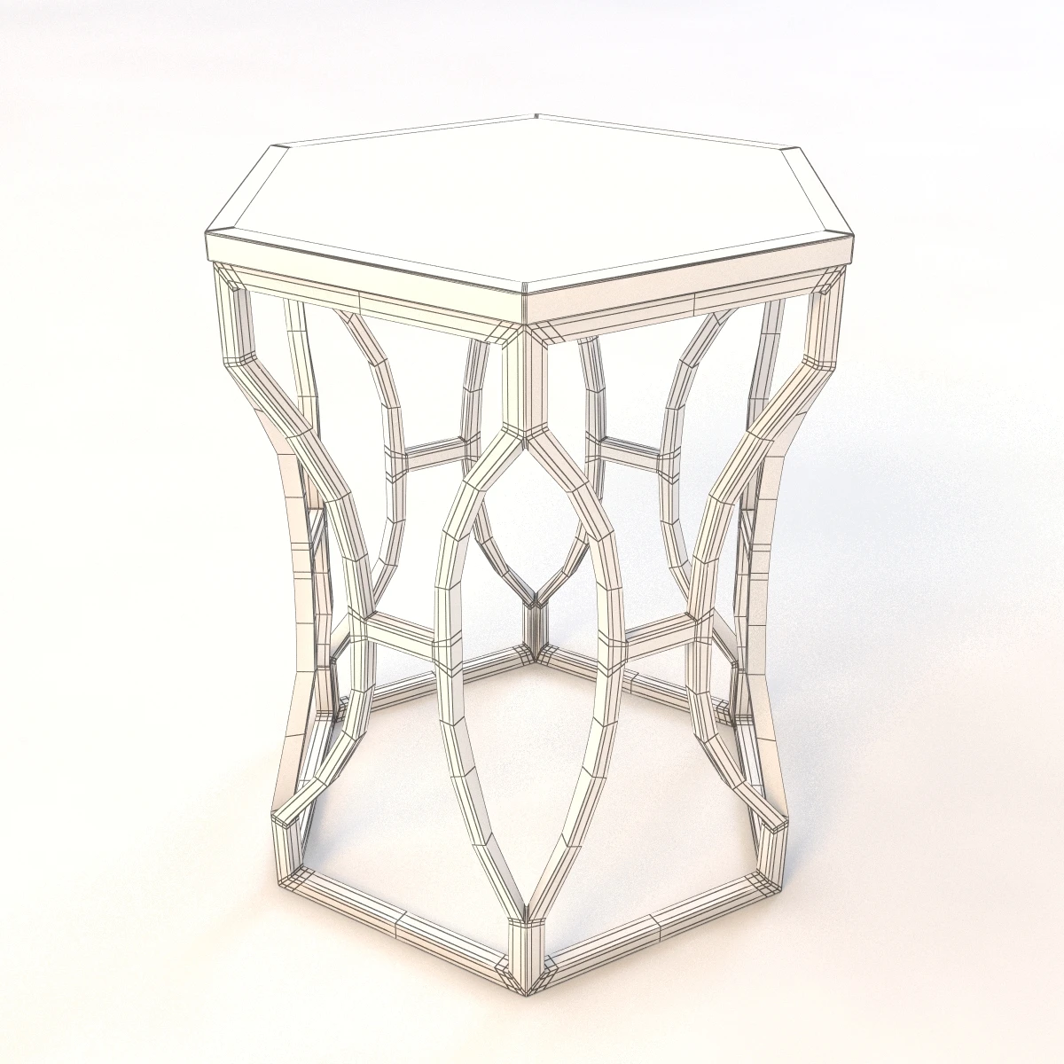 Roja Antique Gold Leaf Cream Marble Hexagonal Side Table 3D Model_09