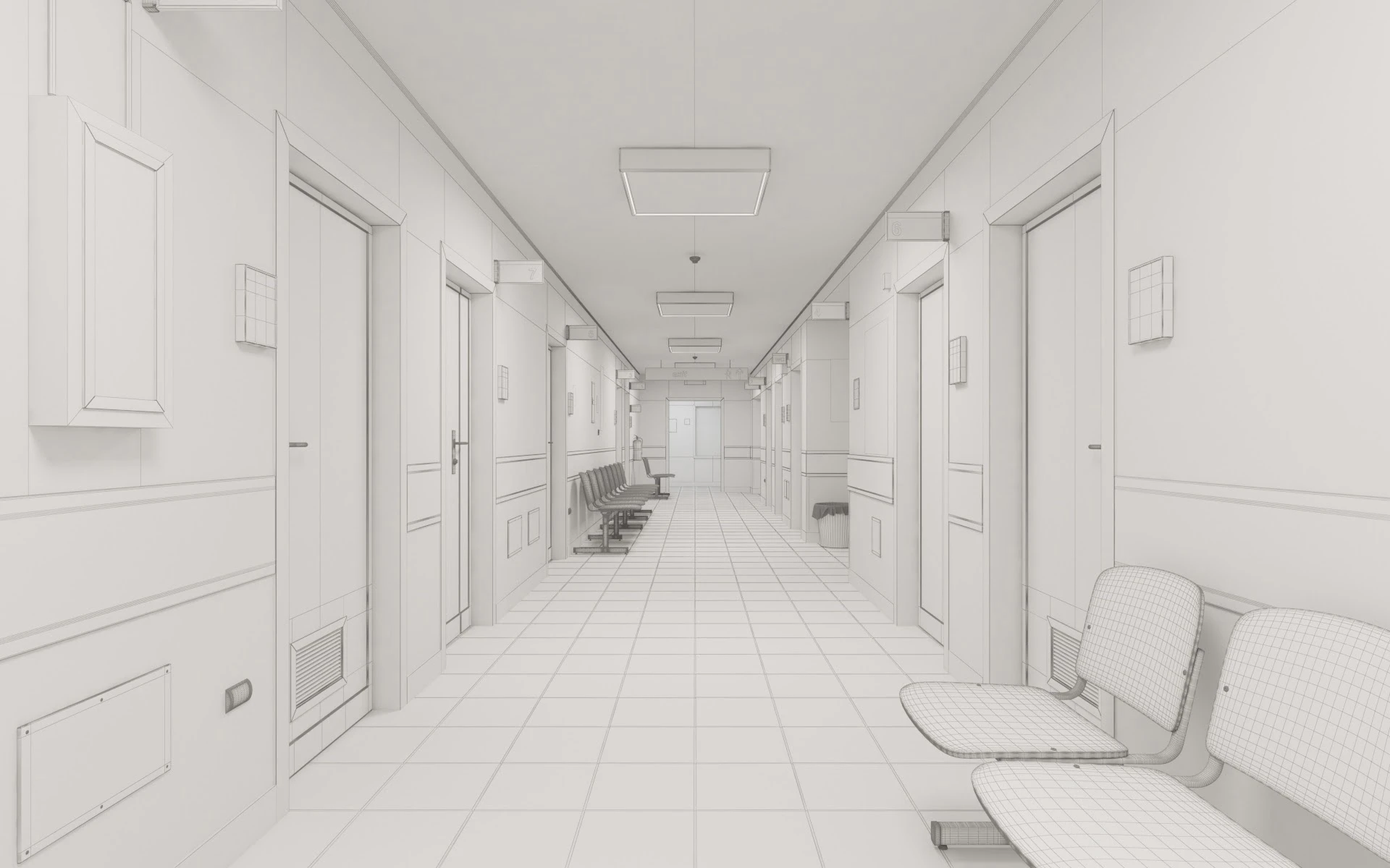 019 Hospital Hallway Corridor 3D Model_09