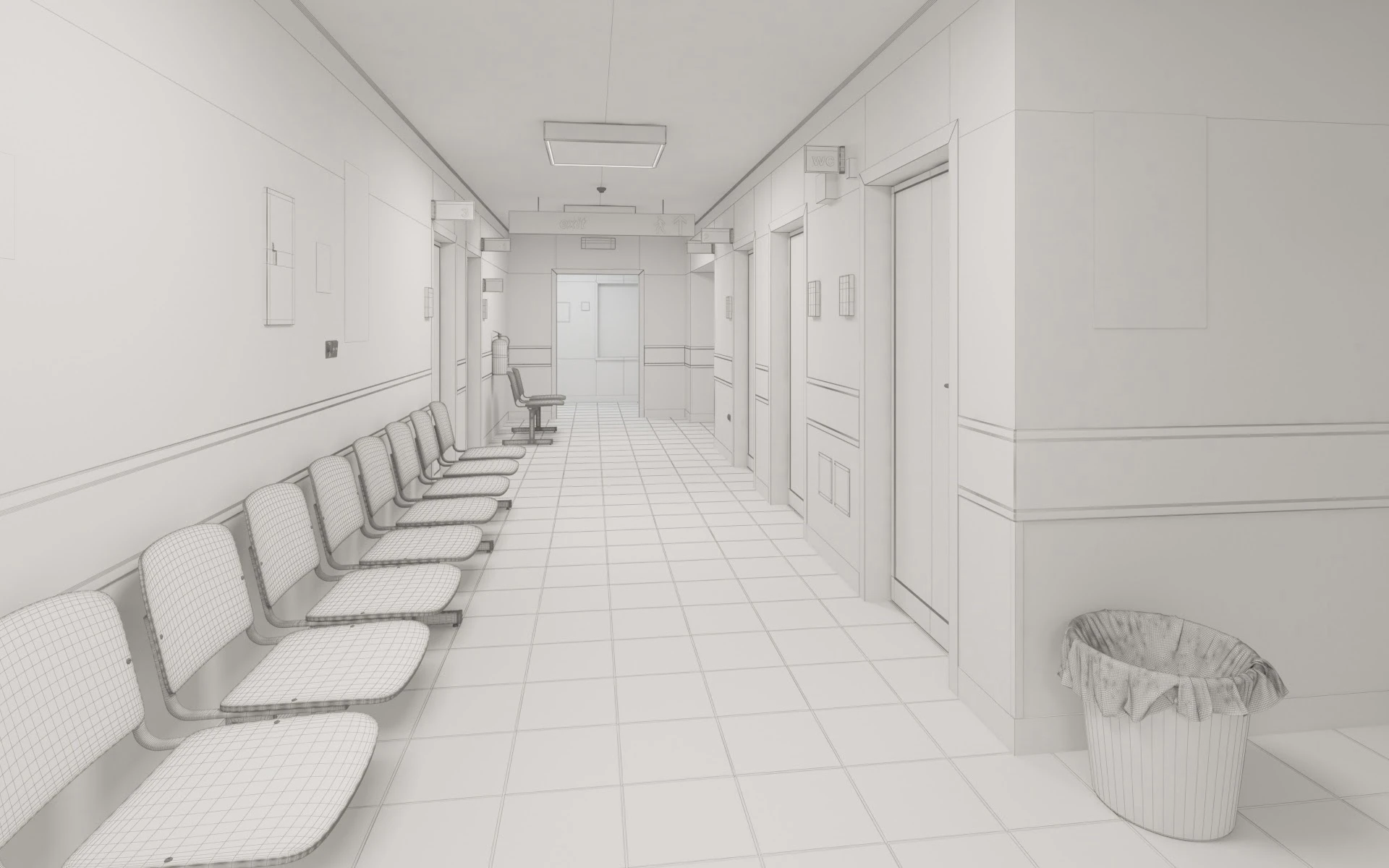 019 Hospital Hallway Corridor 3D Model_010