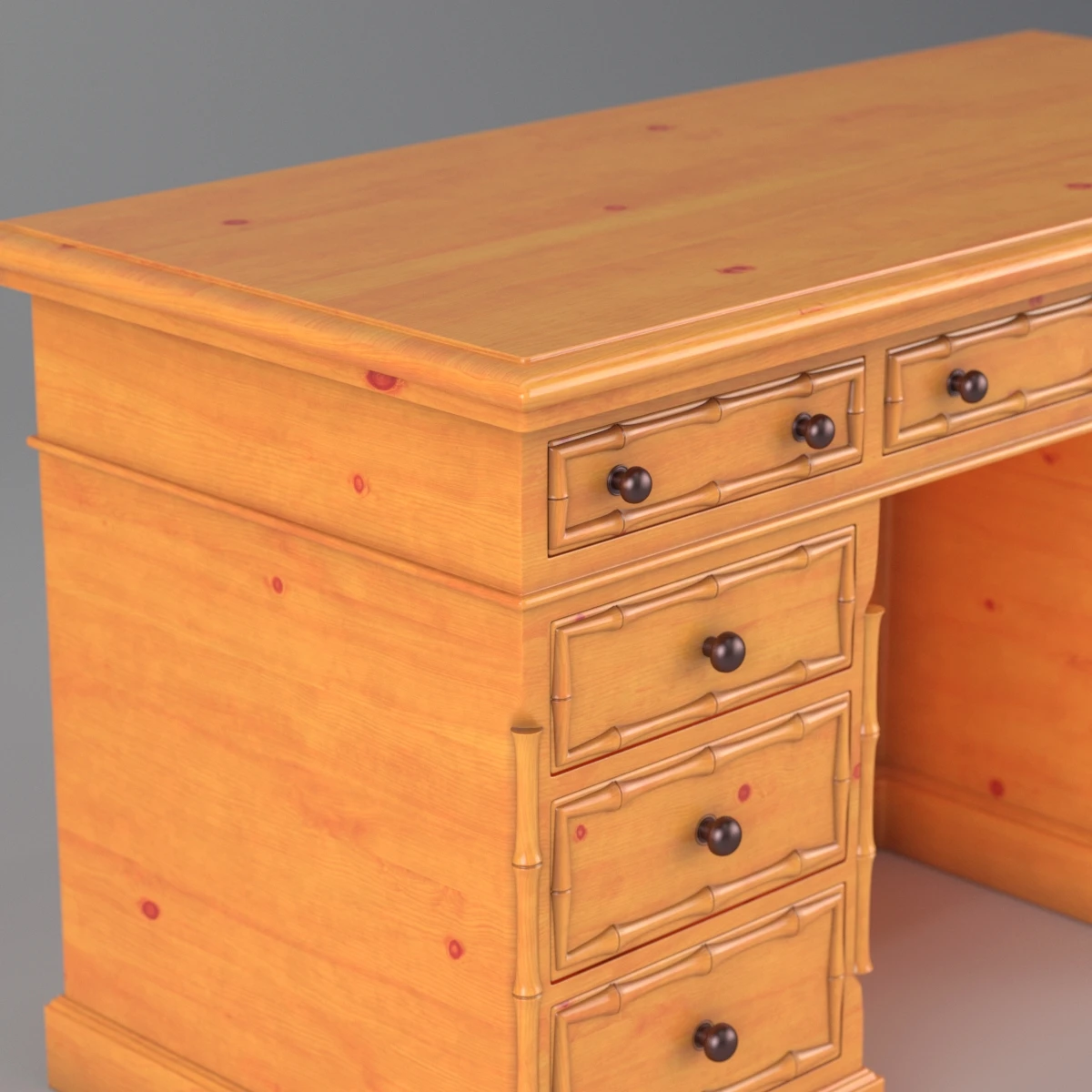 1920s Pine Faux Bamboo Painted Knee Hole Desk 3D Model_06