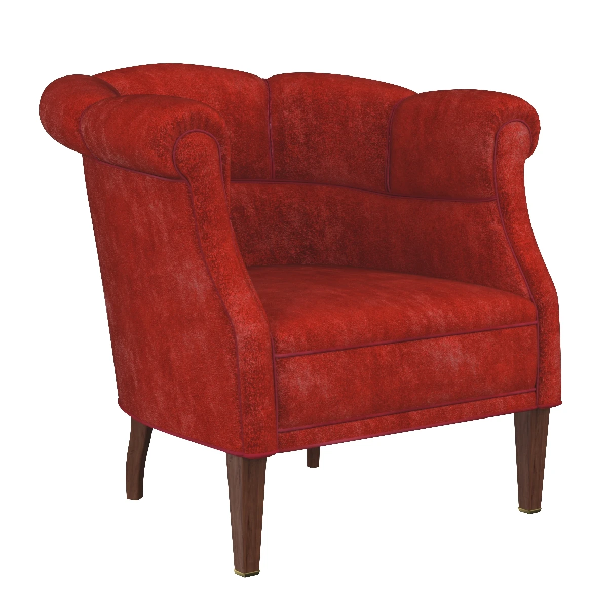 Danish Pair of 1940s Low Lounge Tub Chairs in Red Mohair 3D Model_01