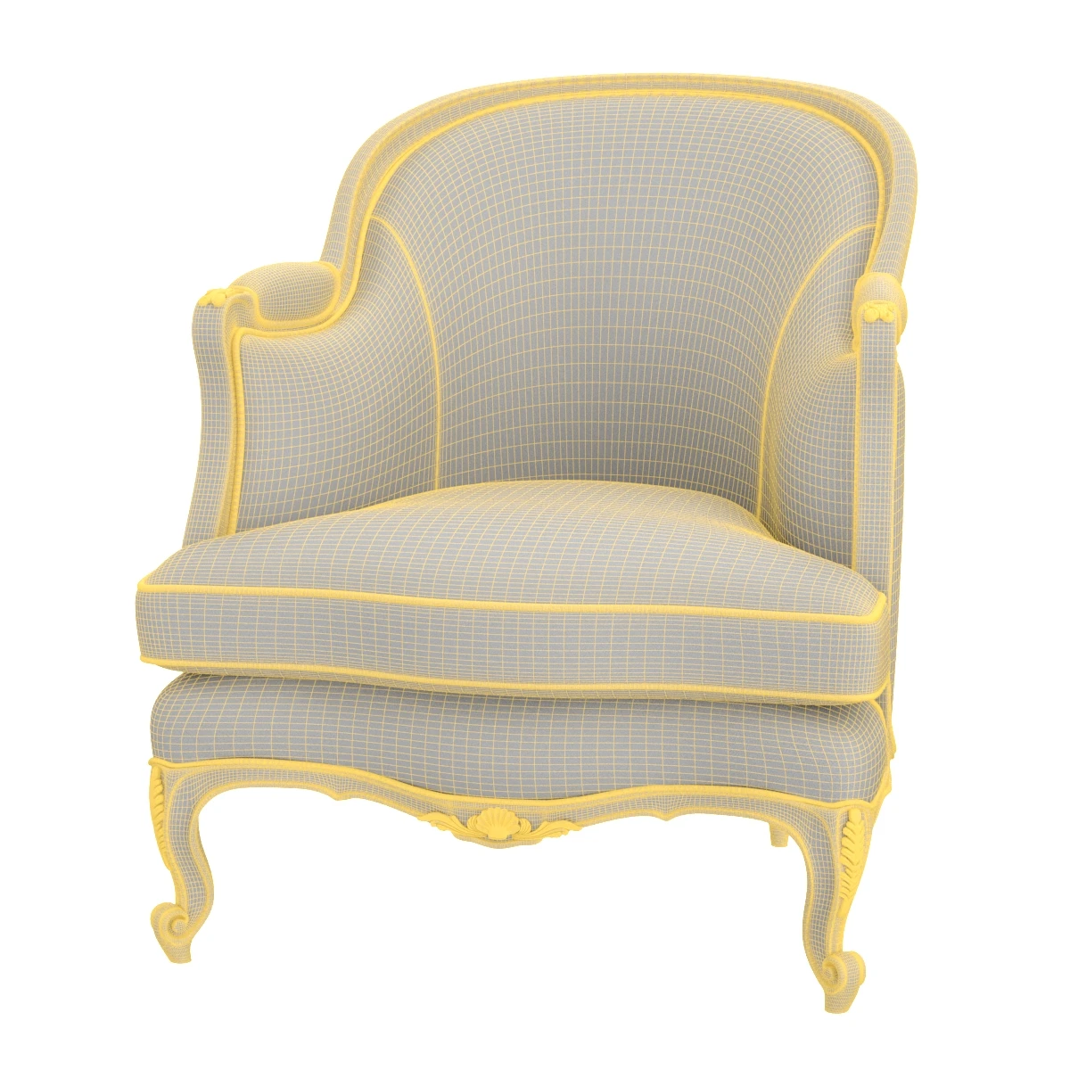 French 19th Century Walnut Bergere Chair 3D Model_07