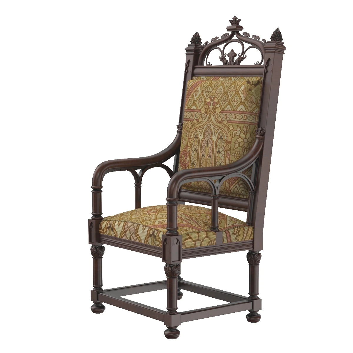 Gothic Style Armchairs France 19th Century 3D Model_01