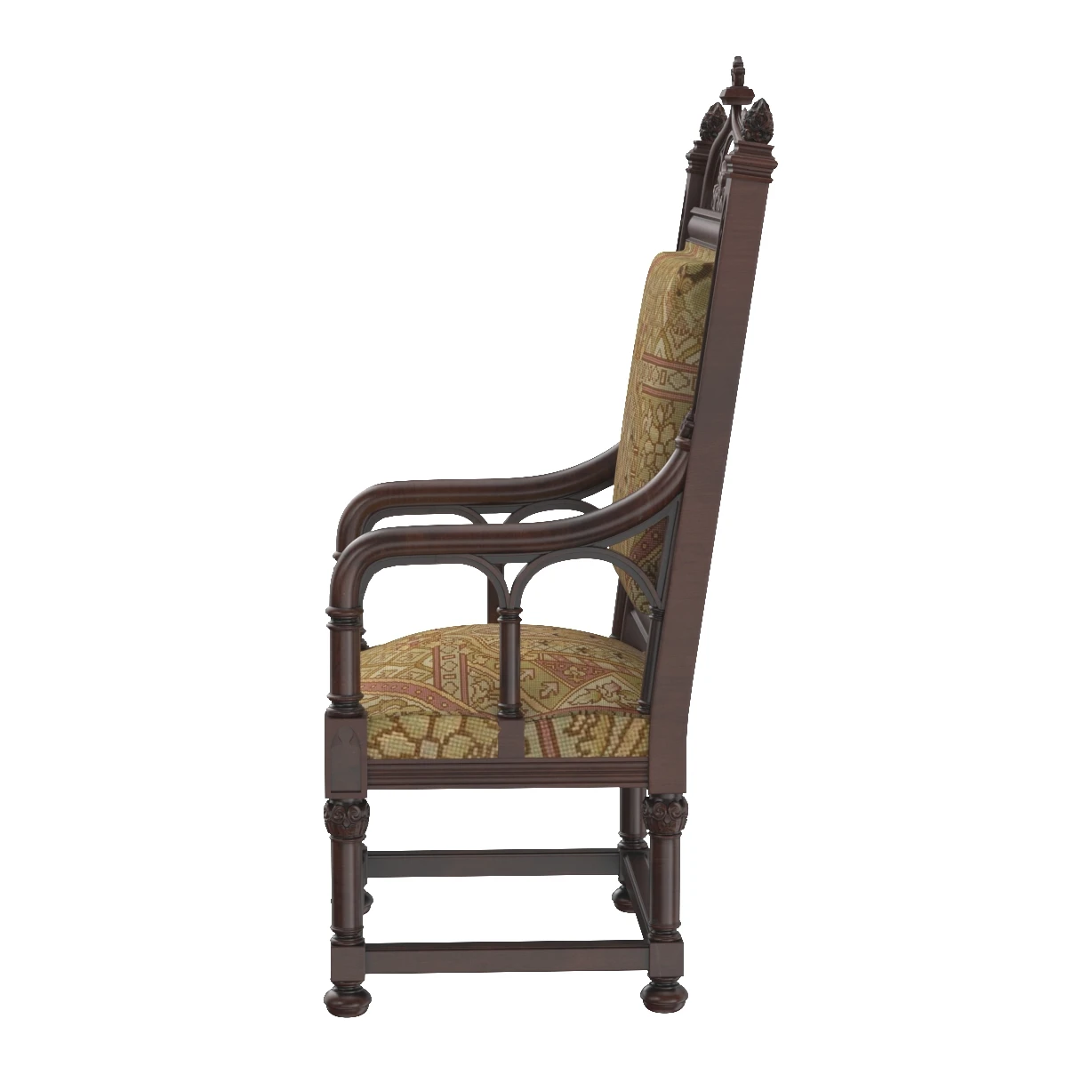 Gothic Style Armchairs France 19th Century 3D Model_04