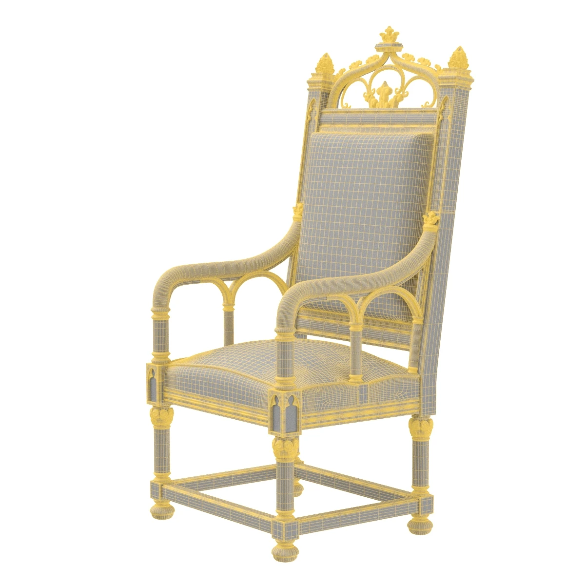 Gothic Style Armchairs France 19th Century 3D Model_07