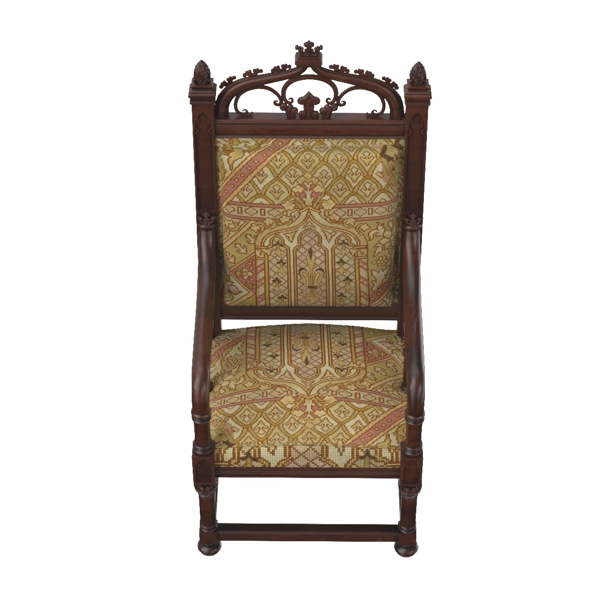 Gothic Style Armchairs France 19th Century 3D Model_03