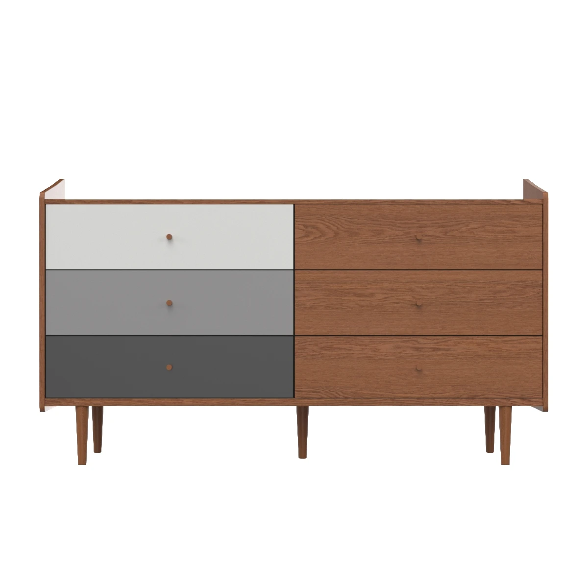 Halden Mid Century Modern Multicolor Walnut Brown 6 Drawer Dresser 3D Model_04