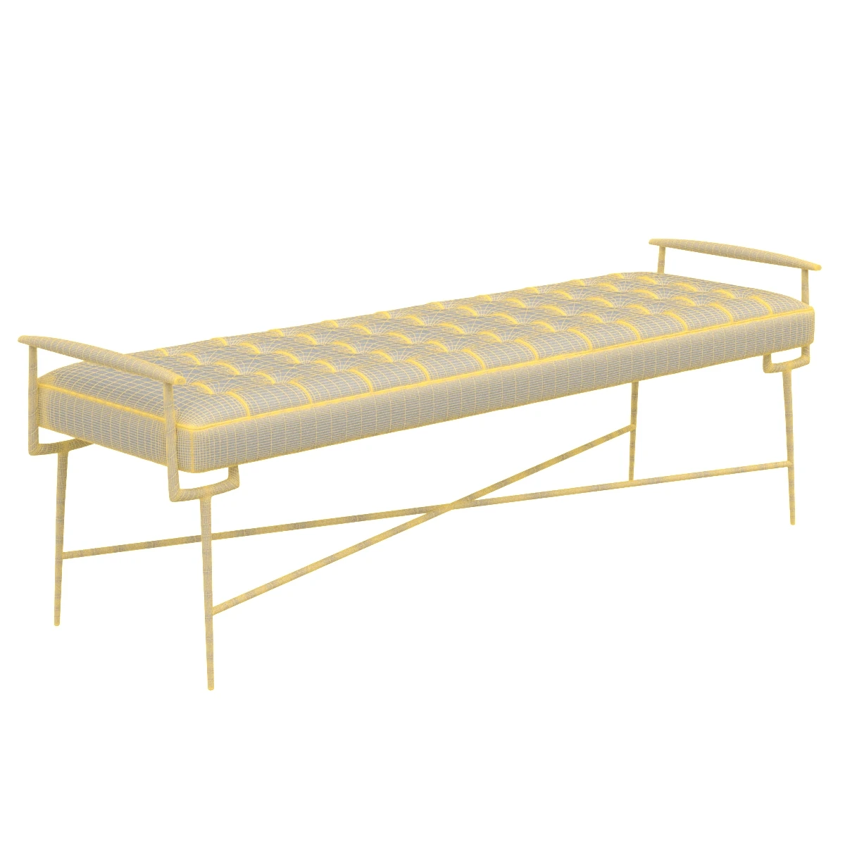 Knight Bench Iron Frame with Tufted Cushion 3D Model_07