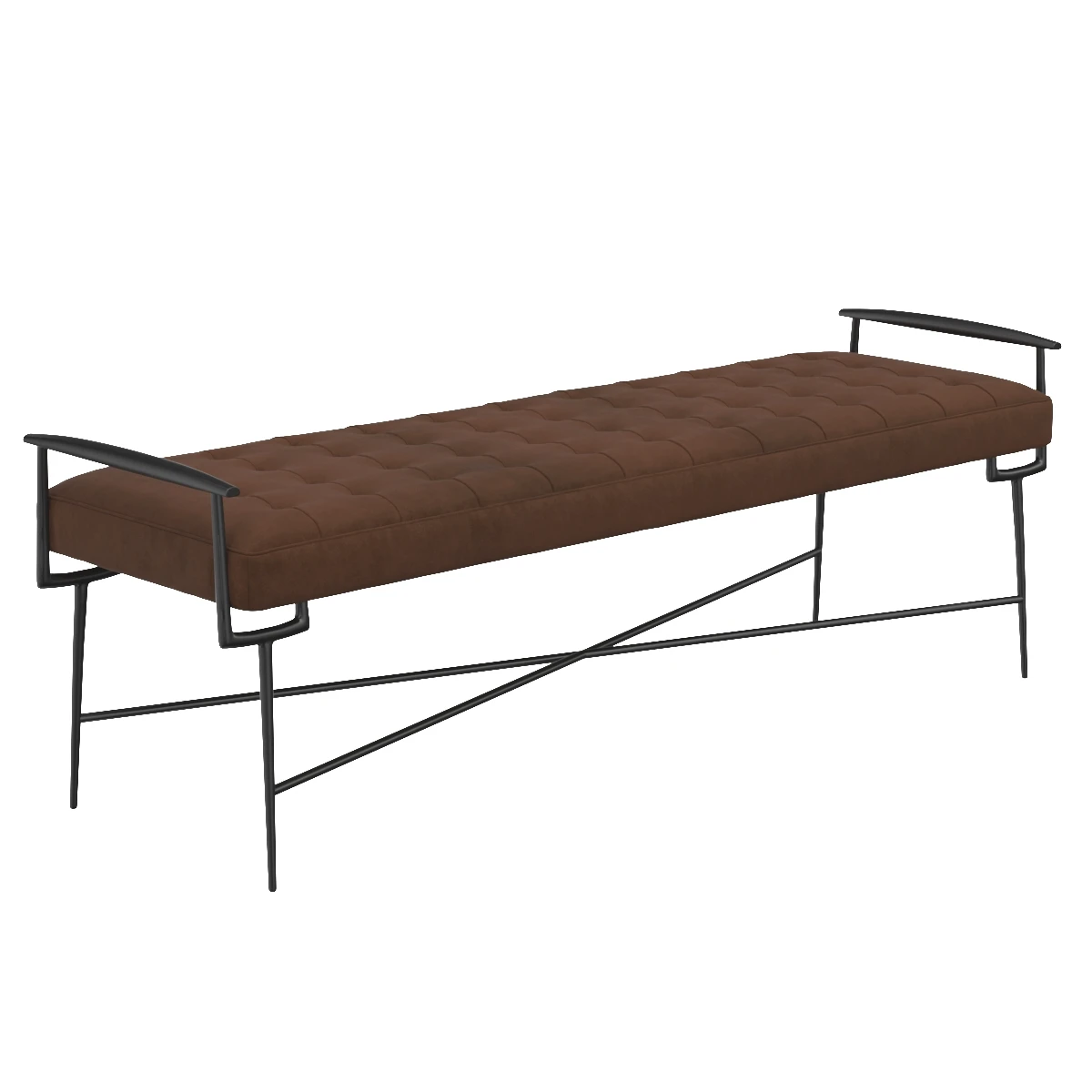 Knight Bench Iron Frame with Tufted Cushion 3D Model_01