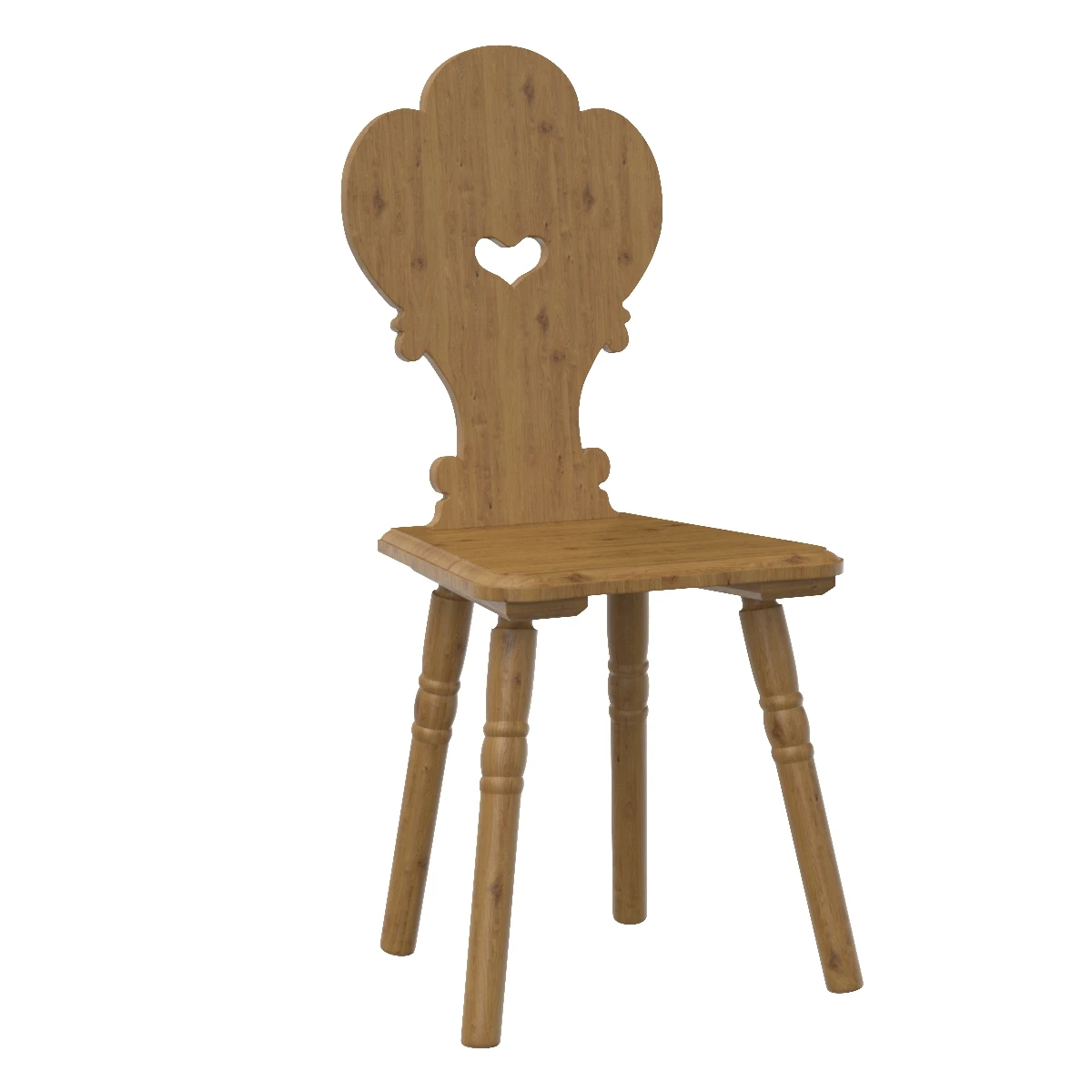 Vintage Rustic Oak Dining Chair 3D Model_01