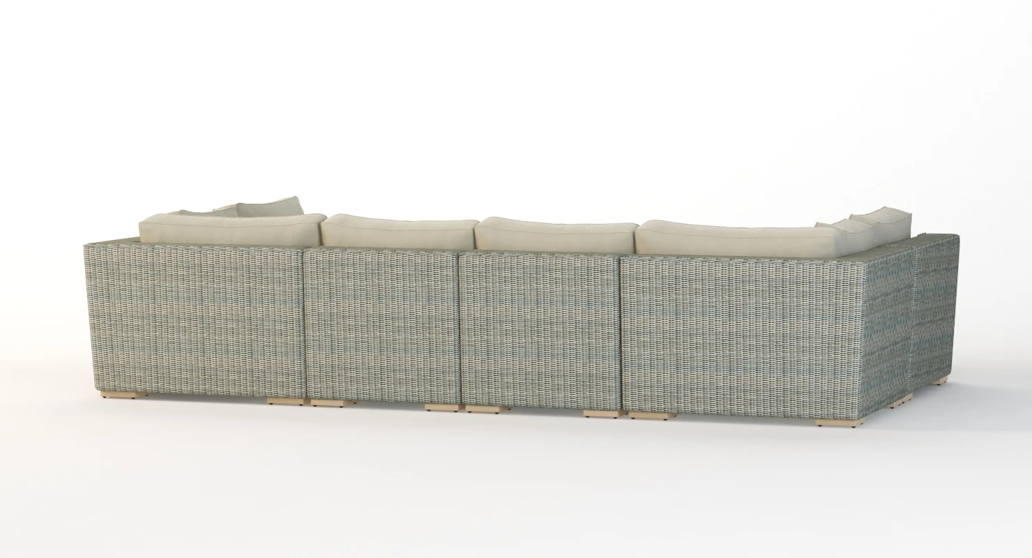 Corsica Outdoor U Wicker Sectional Sofa Set 3D Model_07