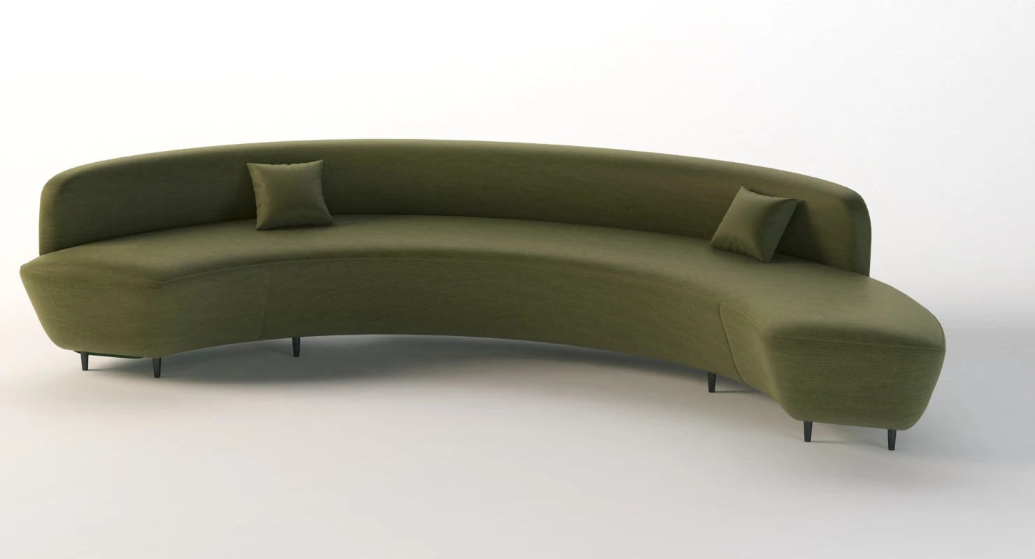 Curved Half Moon Sectional Chaise Lounge Fabric Sofa 3D Model_08