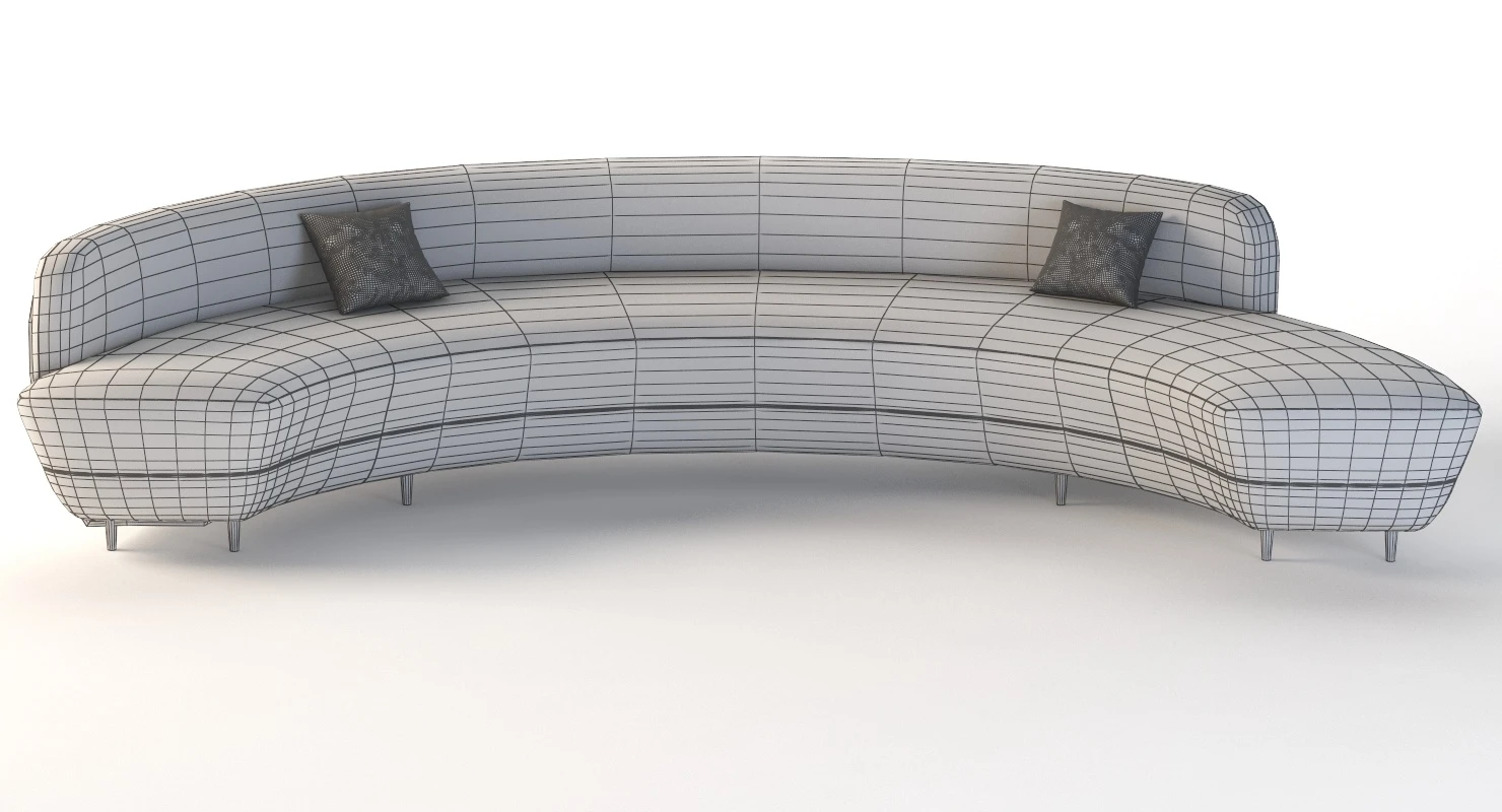 Curved Half Moon Sectional Chaise Lounge Fabric Sofa 3D Model_013