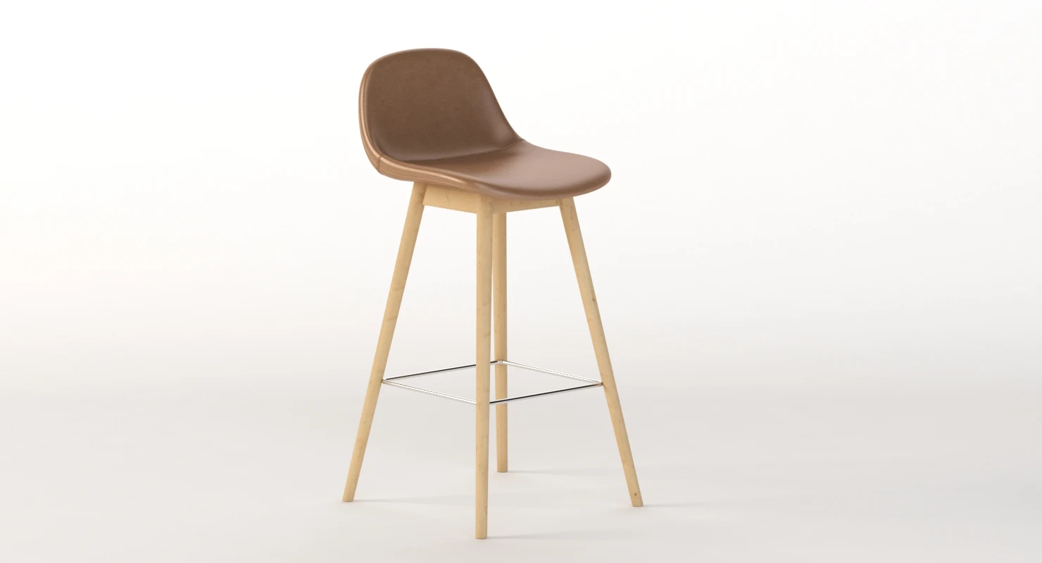 Fiber Wood Base Leather Bar Stool 3D Model_04