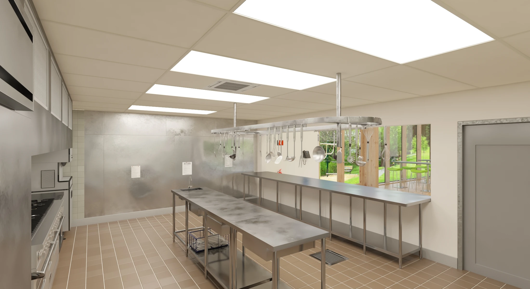 Furnished Cafeteria Interior with Kitchen V4 3D Model_06