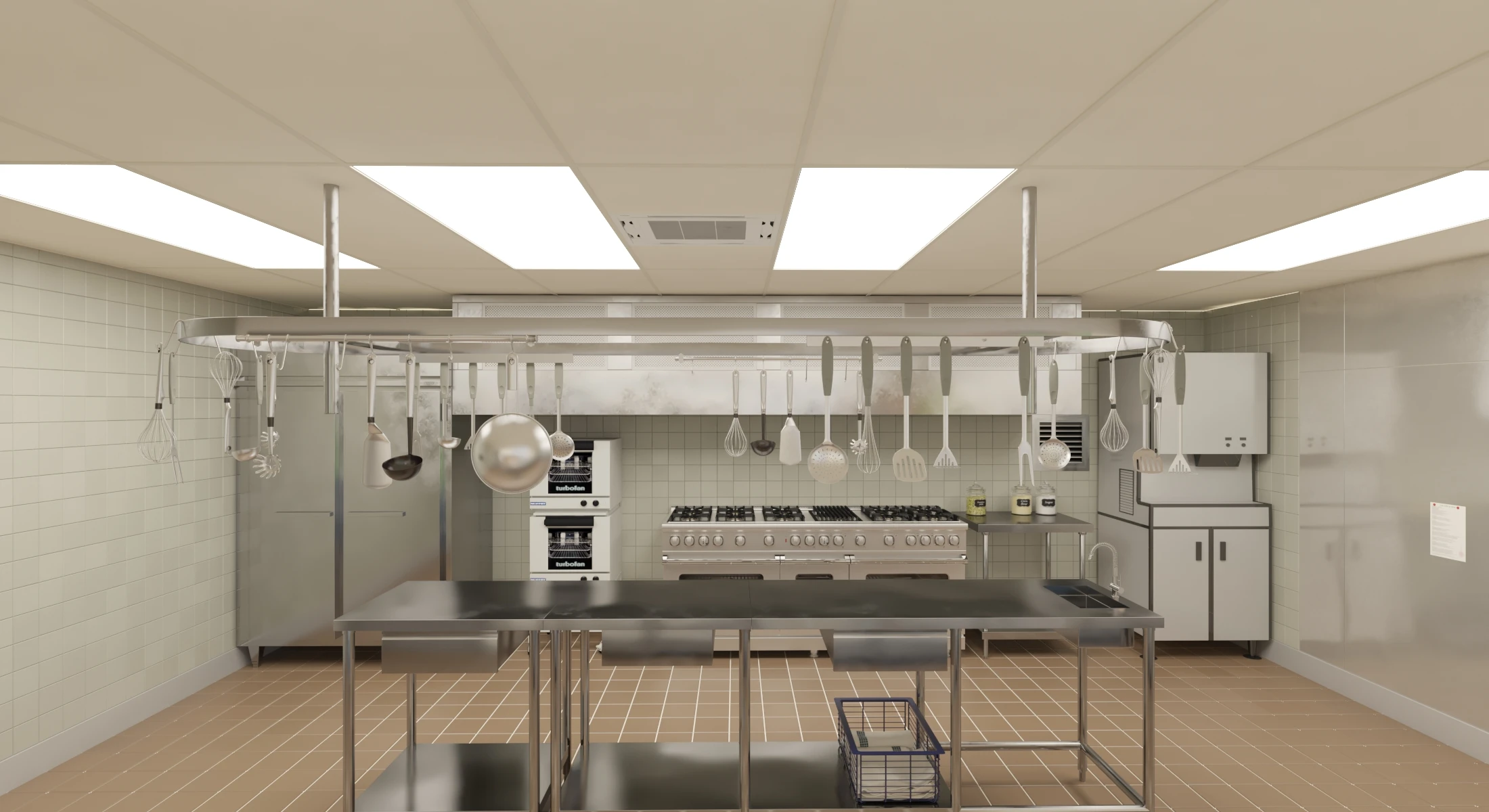 Furnished Cafeteria Interior with Kitchen V4 3D Model_011