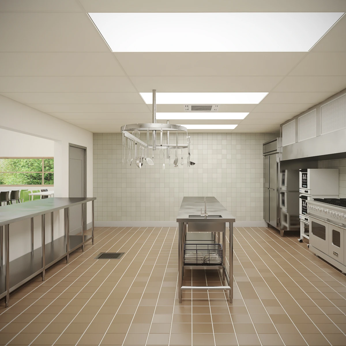 Furnished Cafeteria Interior with Kitchen V4 3D Model_016