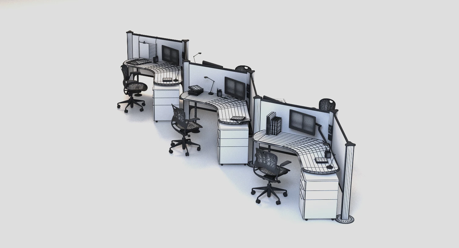 Herman Miller Resolve System with Office Accessories Set 02 3D Model_08