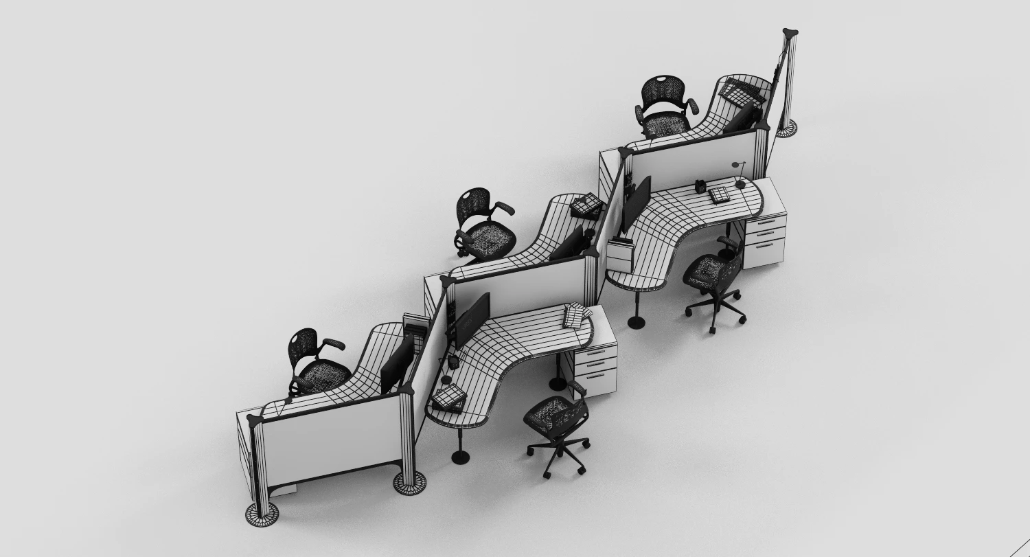 Herman Miller Resolve System with Office Accessories Set 02 3D Model_09