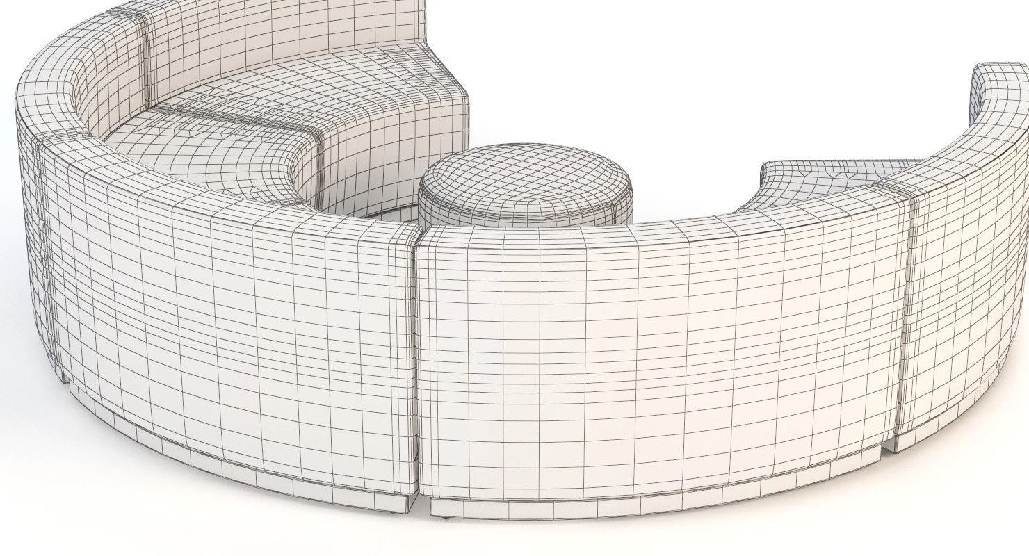 Krysten Sectional Five Module Concave Round Booth Sofa 3D Model_011