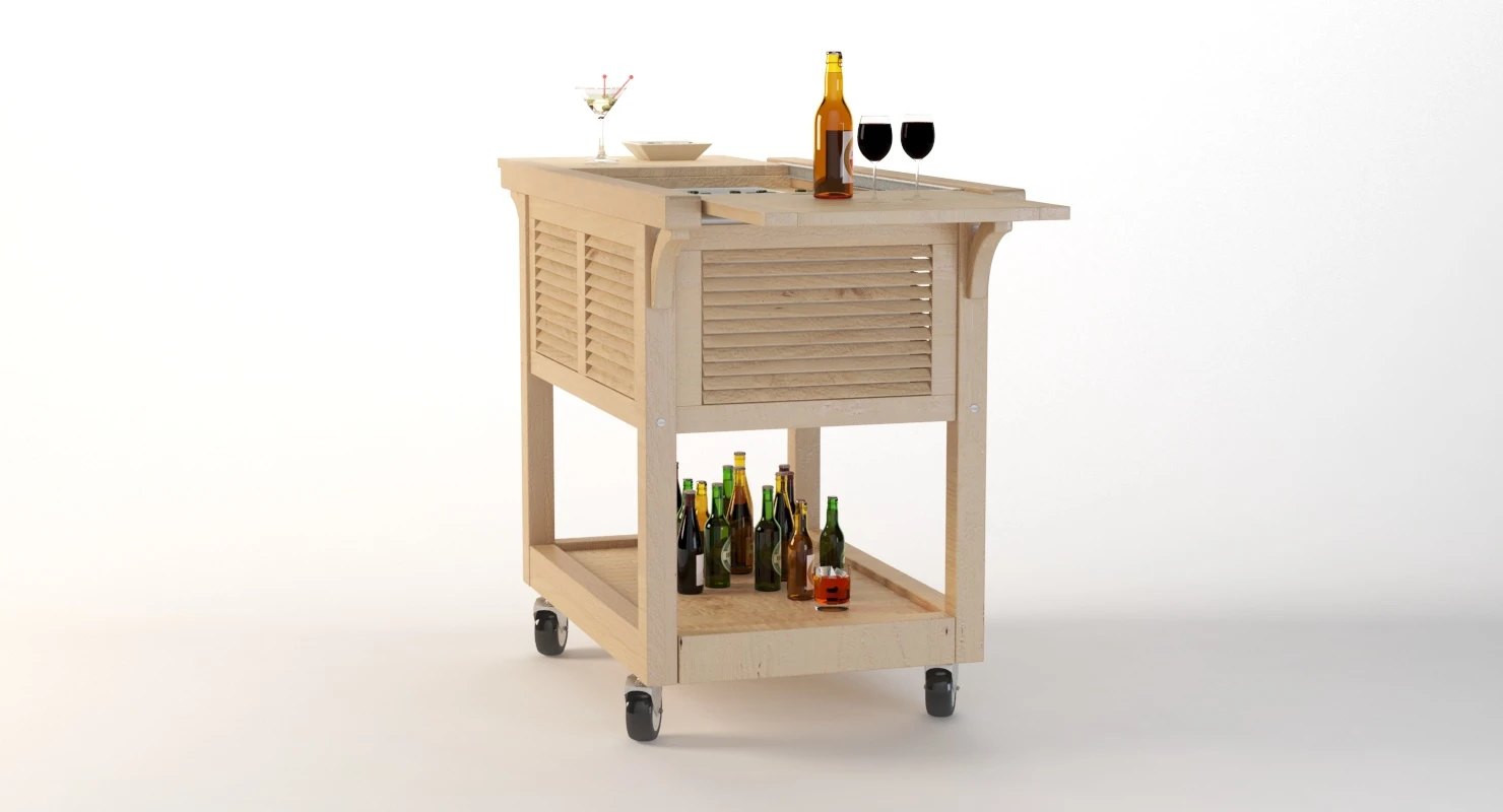 Outdoor Wooden Ready Beverage Cart 3D Model_05