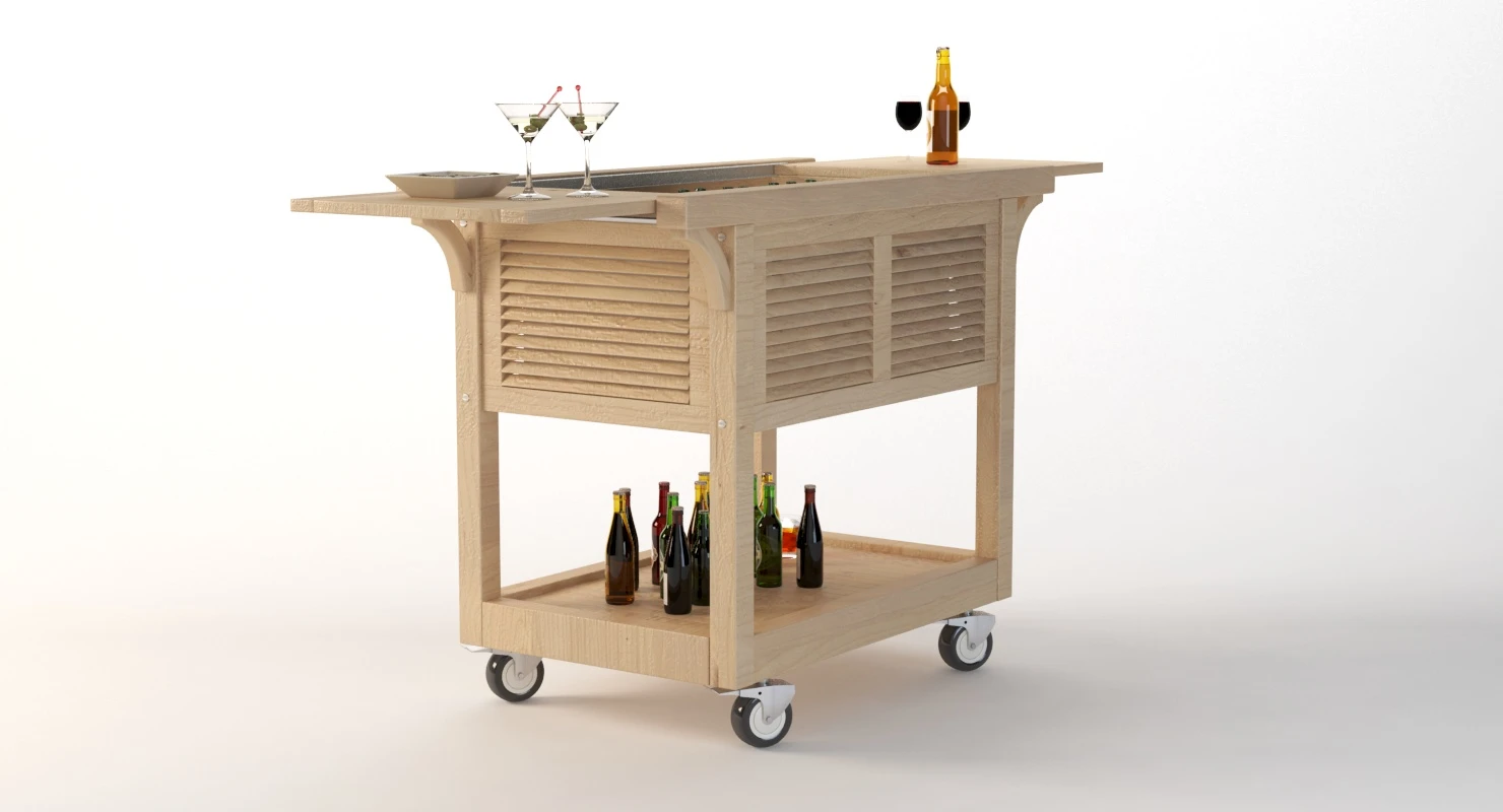 Outdoor Wooden Ready Beverage Cart 3D Model_07