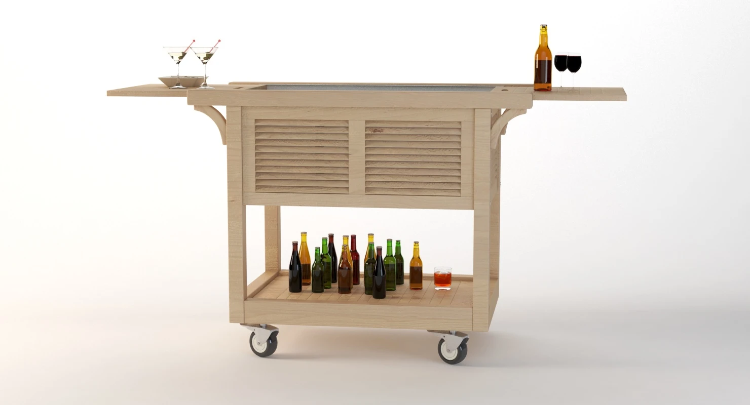 Outdoor Wooden Ready Beverage Cart 3D Model_06