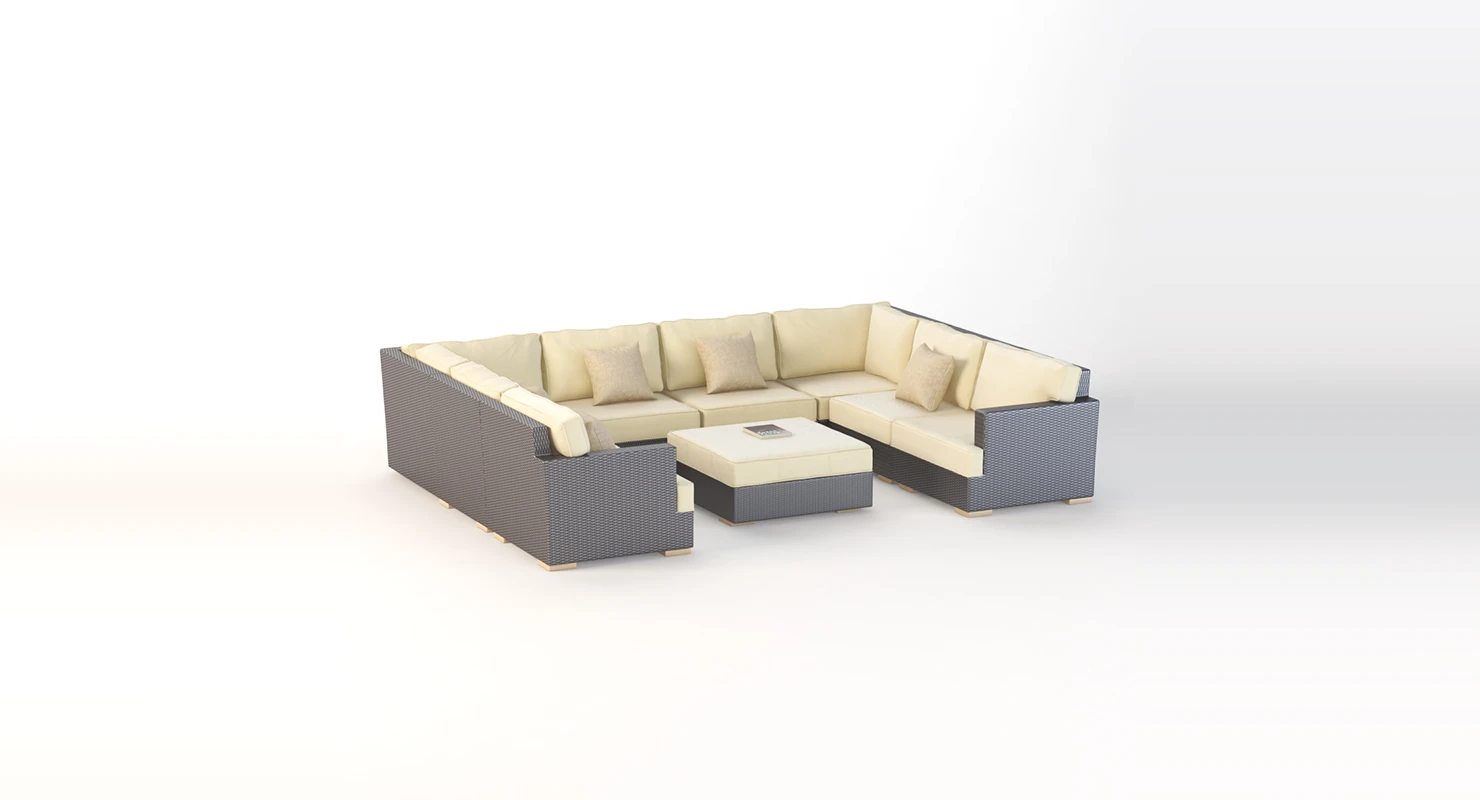 Salina Outdoor U Sectional Modular Sofa Set 3D Model_01