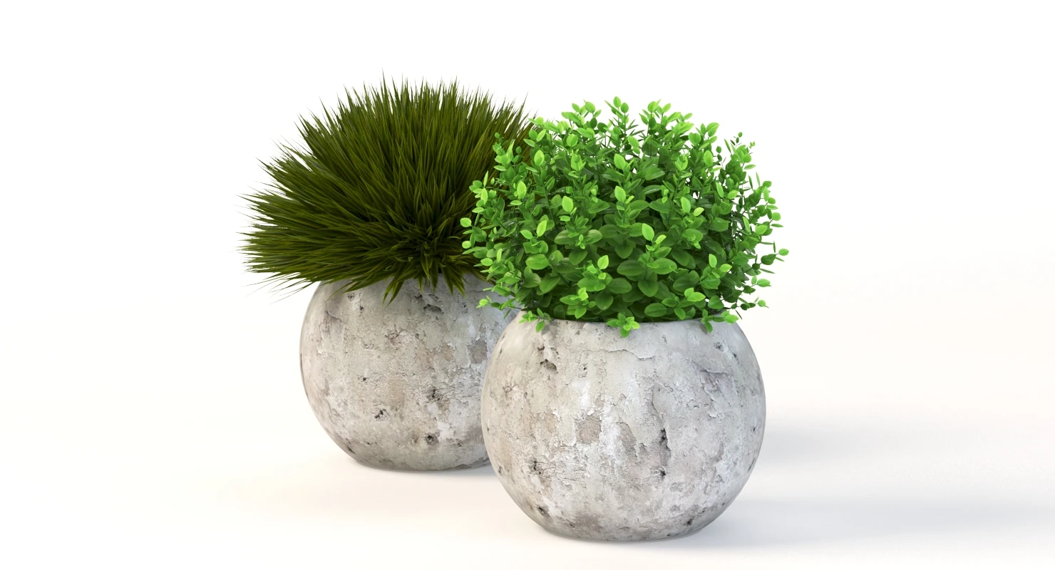Table Top Decoration Centerpiece Planter of Fake Green Grass Plants 3D Model_09