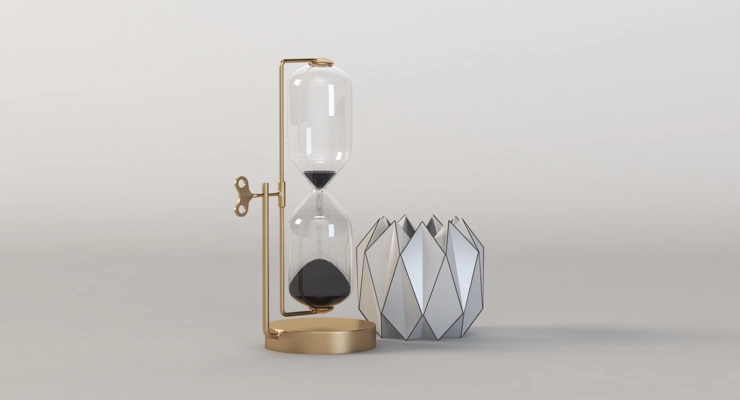 Timeless Brass And Iron Hourglass with Geometric Vases Centerpiece 3D Model_05