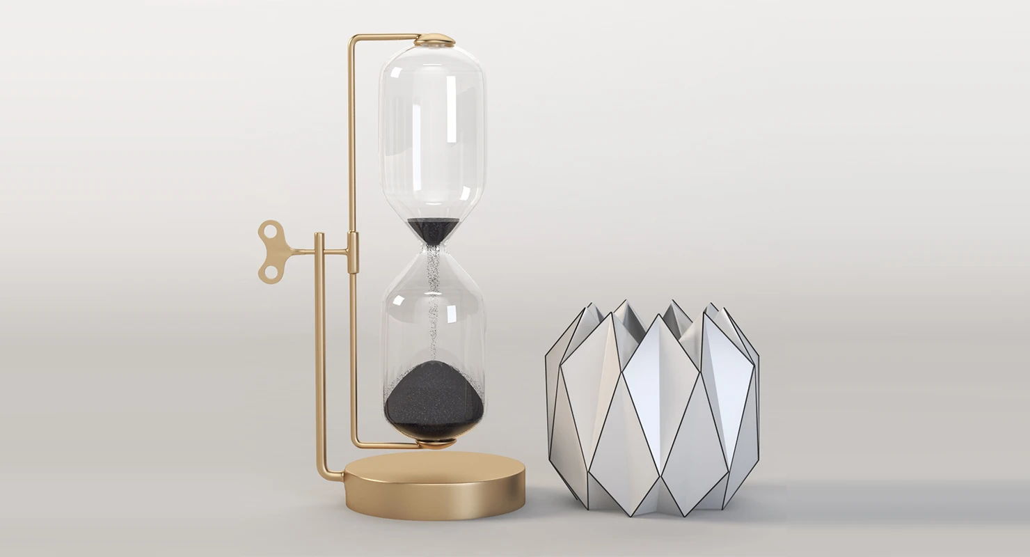 Timeless Brass And Iron Hourglass with Geometric Vases Centerpiece 3D Model_01